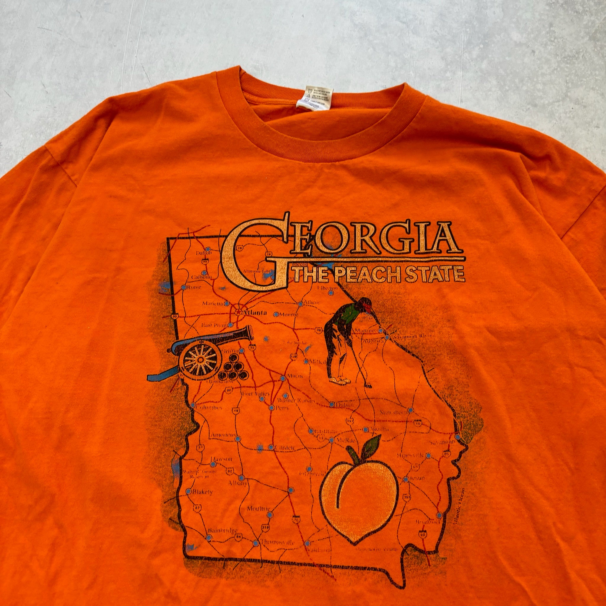 Vintage T Shirt Mens XXL Orange Graphic Print 90s USA Tourist