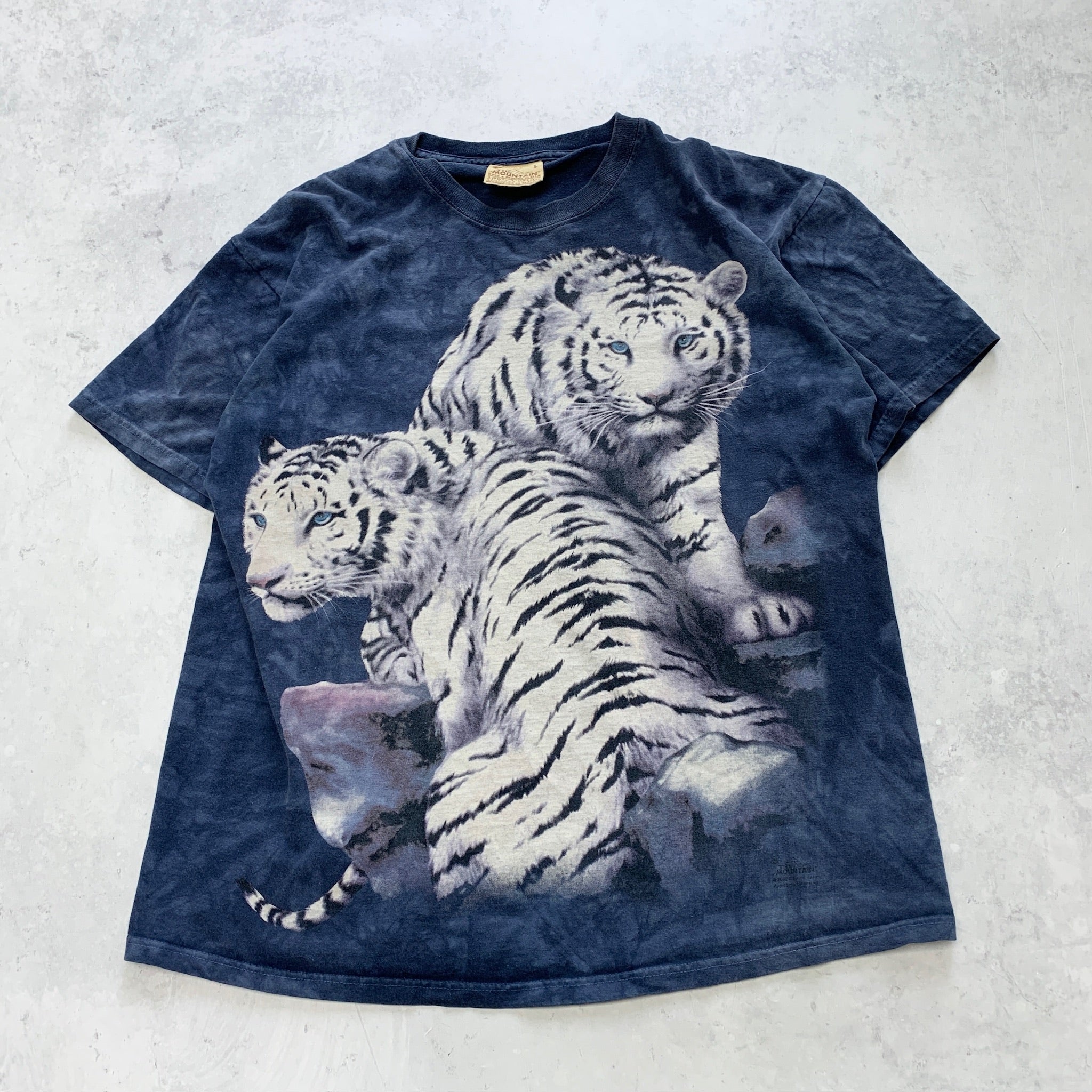 Vintage T Shirt Mens Large Blue Graphic Print 00s Tiger The Mountain Nature