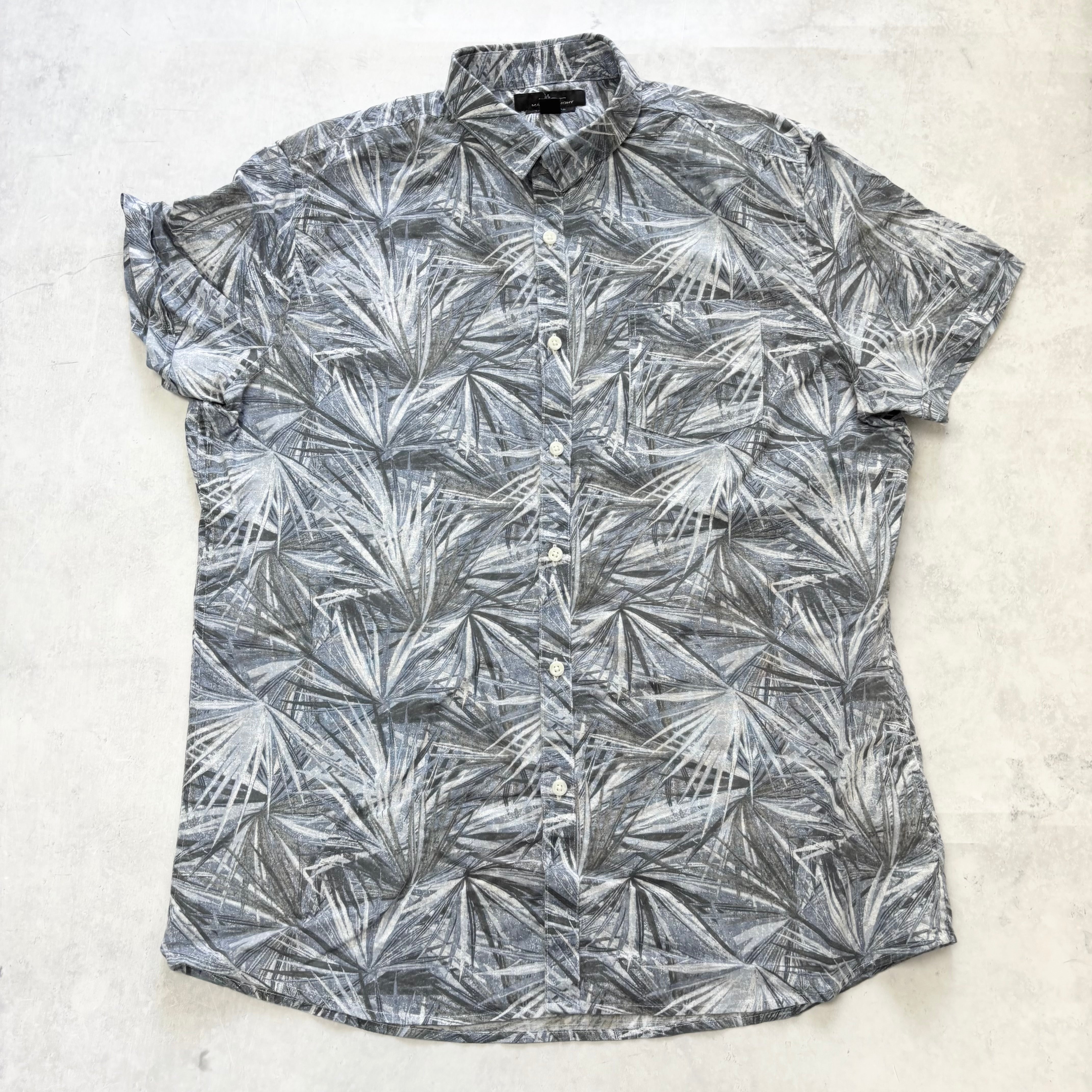 Hawaiian Shirt Mens Large Blue Floral Aloha Short Sleeve Linen Slim Fit (E)