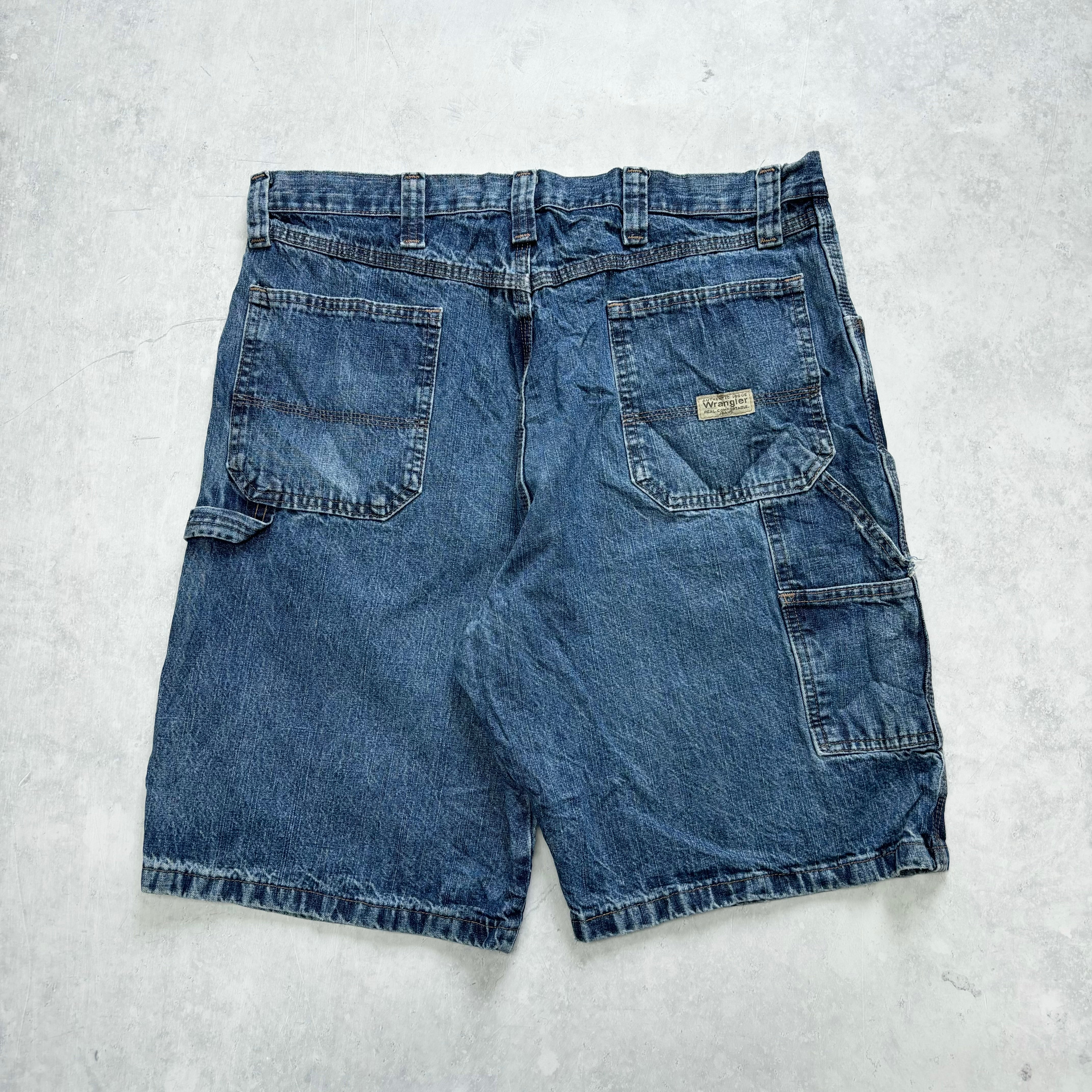 Vintage Wrangler Jorts W36 Mens Denim Shorts Mid Blue Baggy Relaxed Carpenter