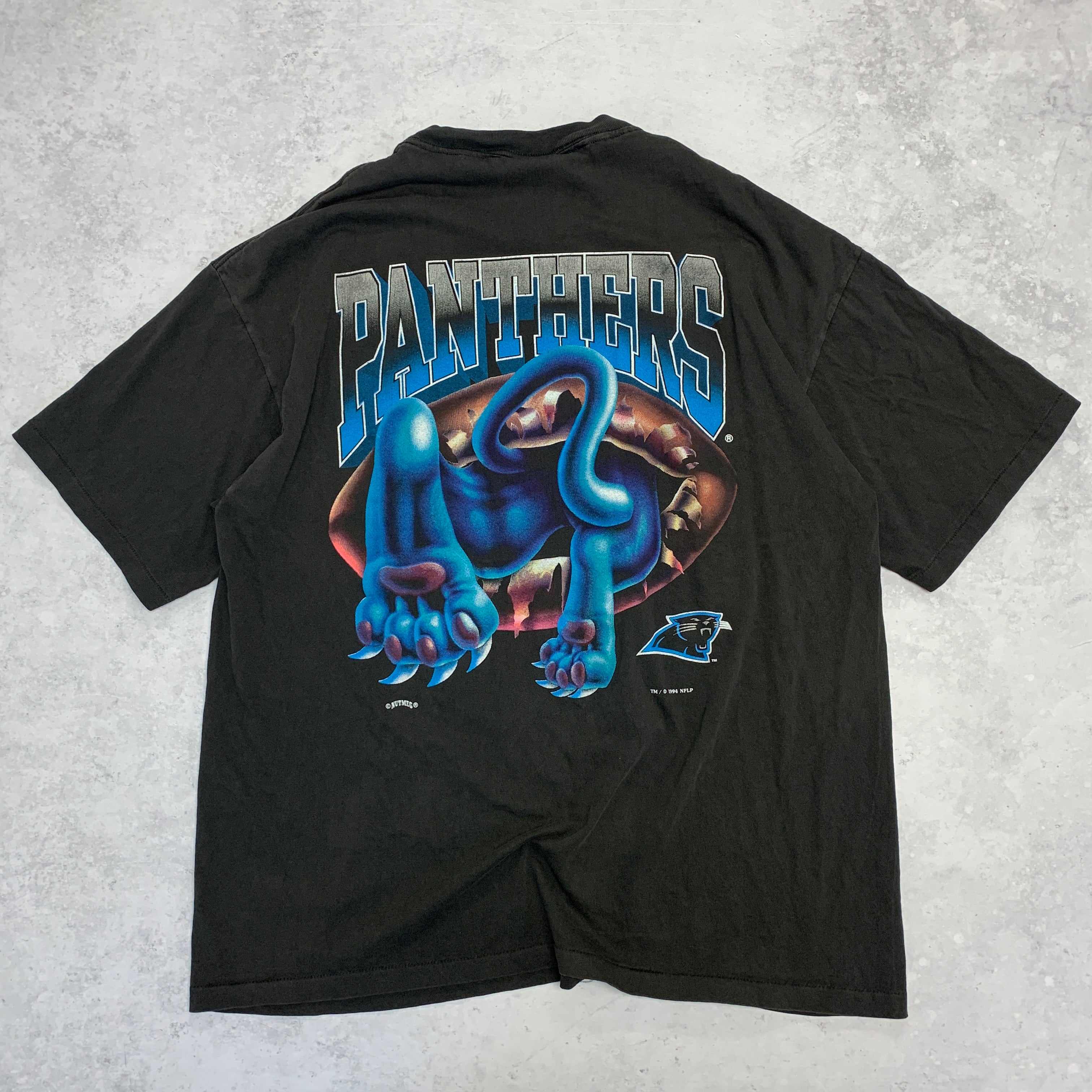 Vintage T Shirt Mens XL Black Single Stitch Graphic Print NFL Panthers Nutmeg 90s