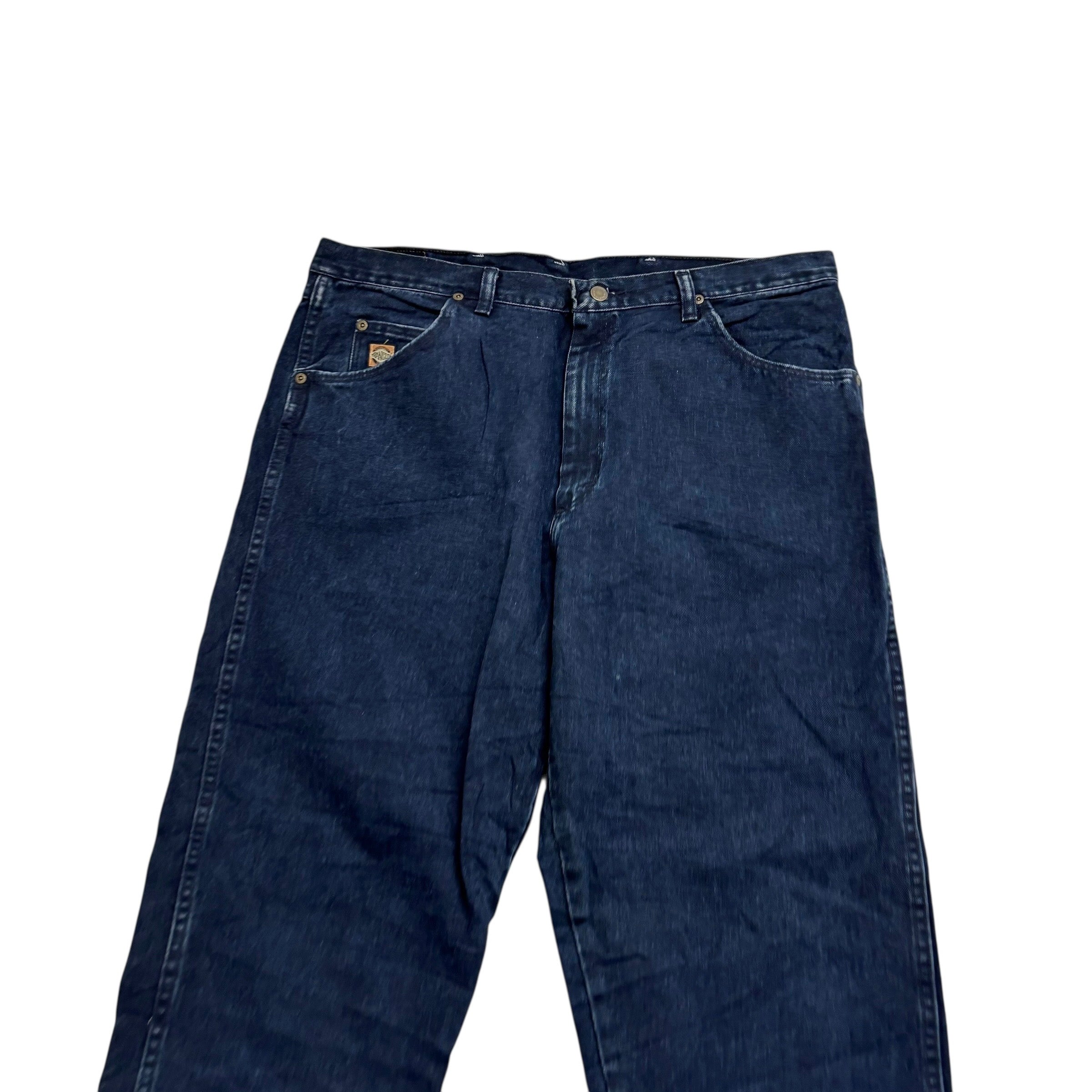 Wrangler Jeans W38 L32 Mens Navy Blue Relaxed Tapered Made In USA Vintage (E)