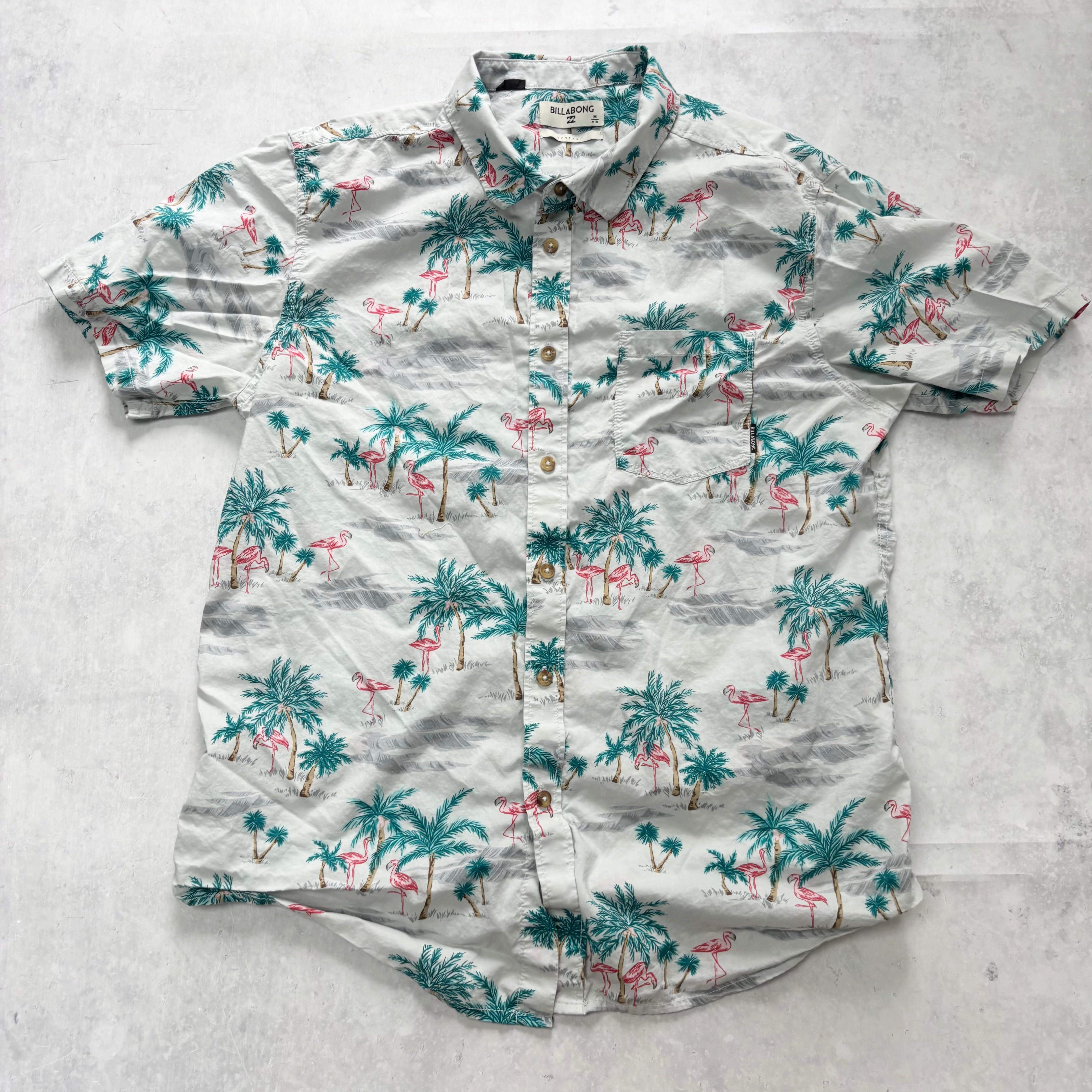 Billabong Hawaiian Shirt Mens Medium Blue Floral Aloha Short Sleeve Cotton (E)