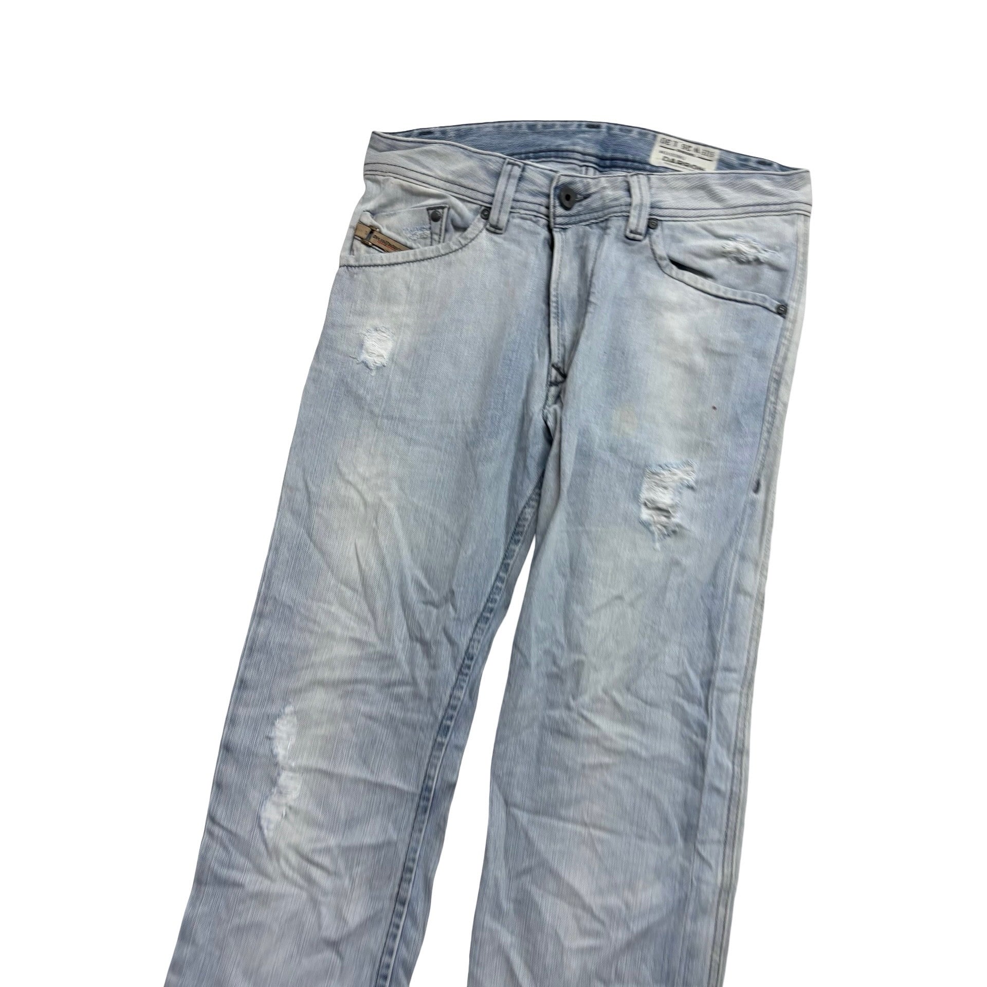 Diesel Darron Jeans W27 L30 Mens Light Blue Slim Tapered Fit Distressed