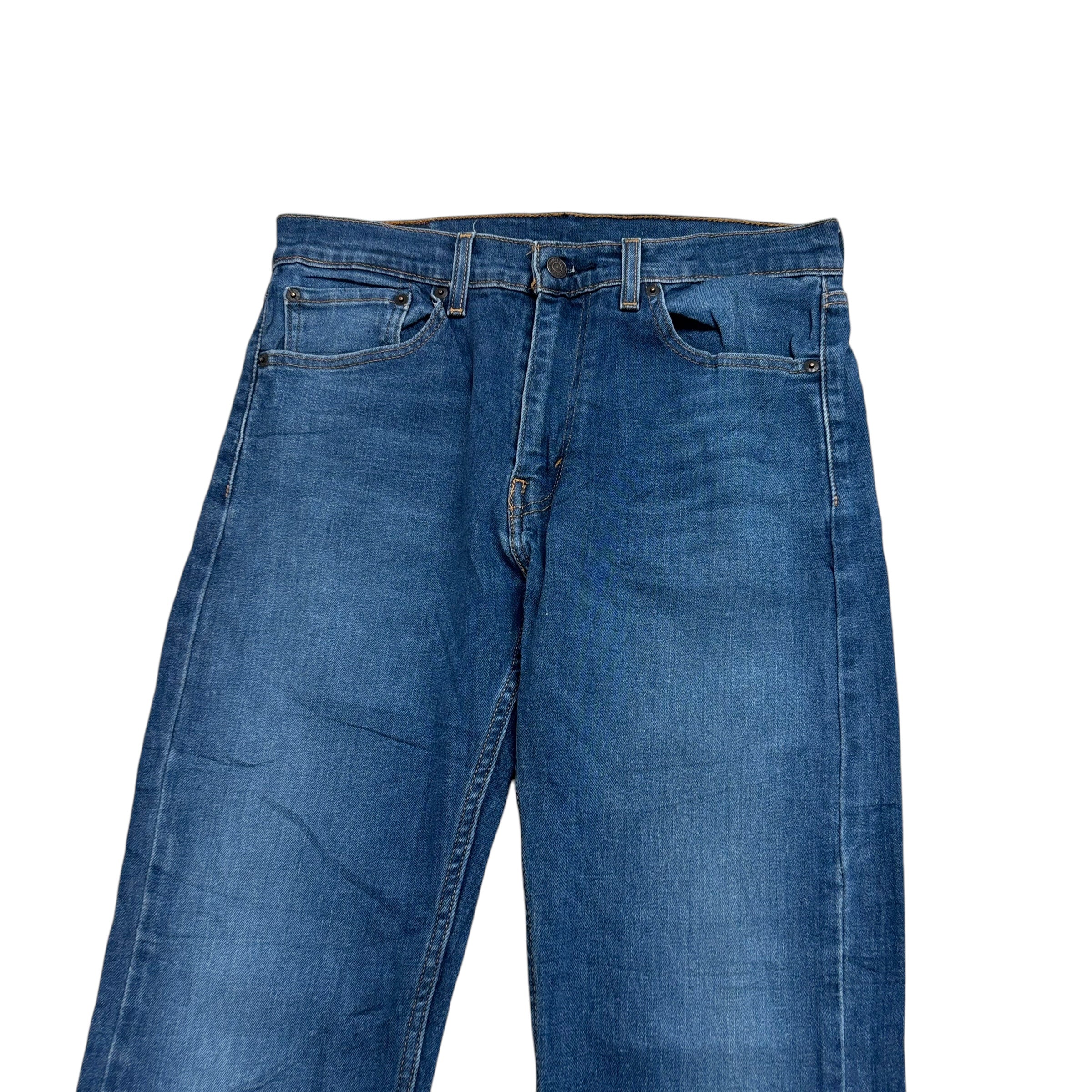 Levis 505 Jeans W32 L30 Mens Mid Blue Regular Straight Fit Stretch Denim (E)