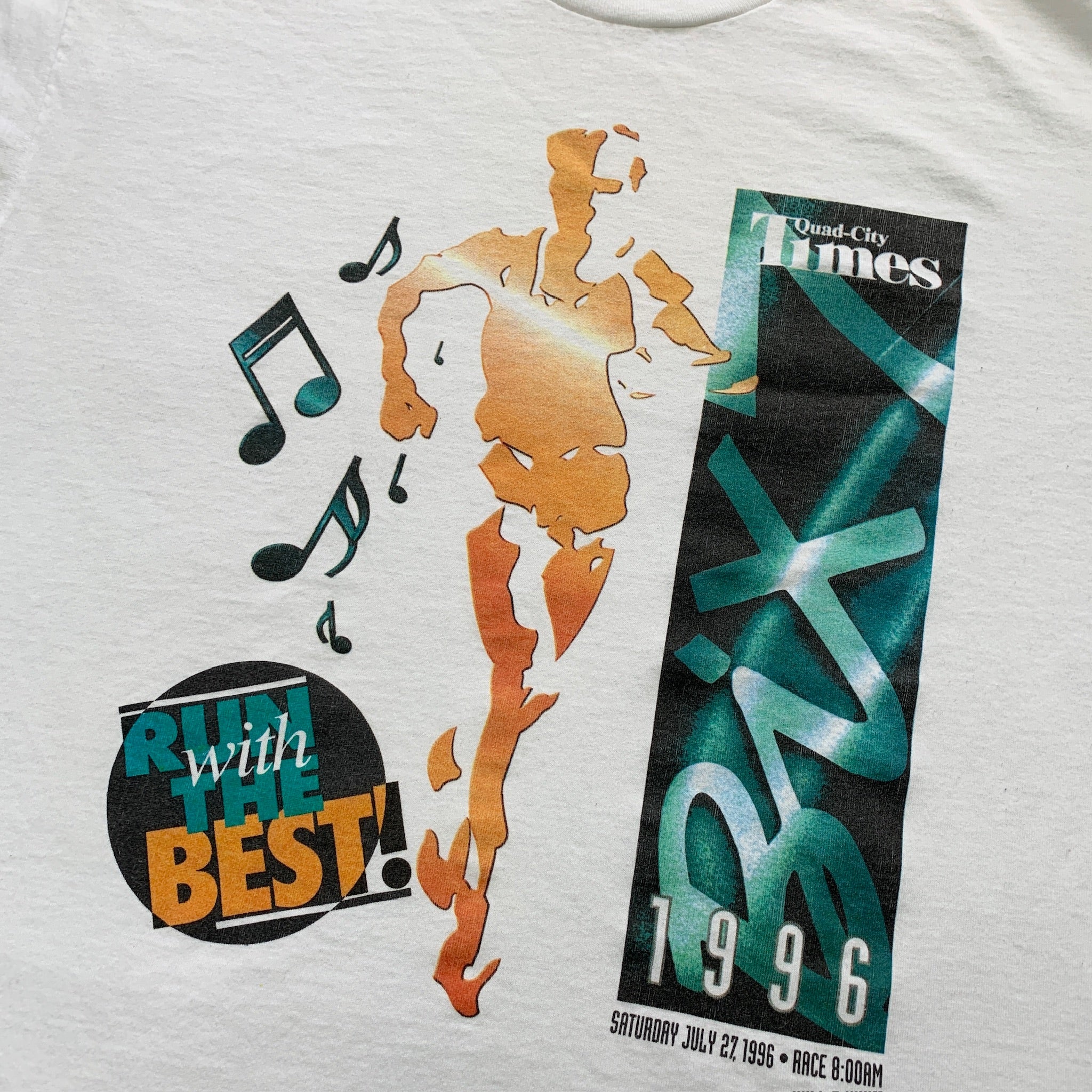 Vintage T Shirt Mens Medium White Single Stitch Graphic Print 90s USA Run Race