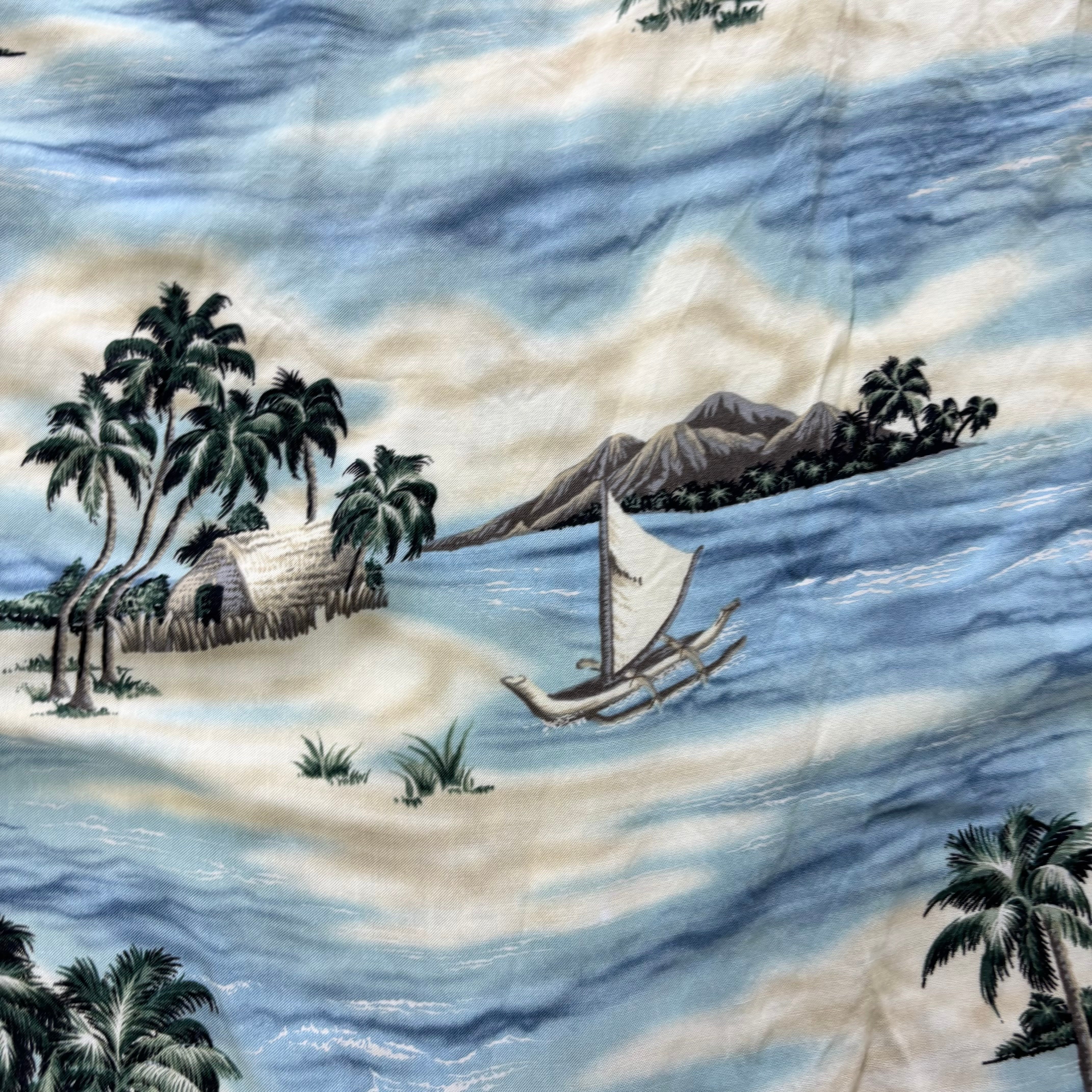 Vintage Hawaiian Shirt Mens Large Blue Floral Aloha Short Sleeve Rayon (E)