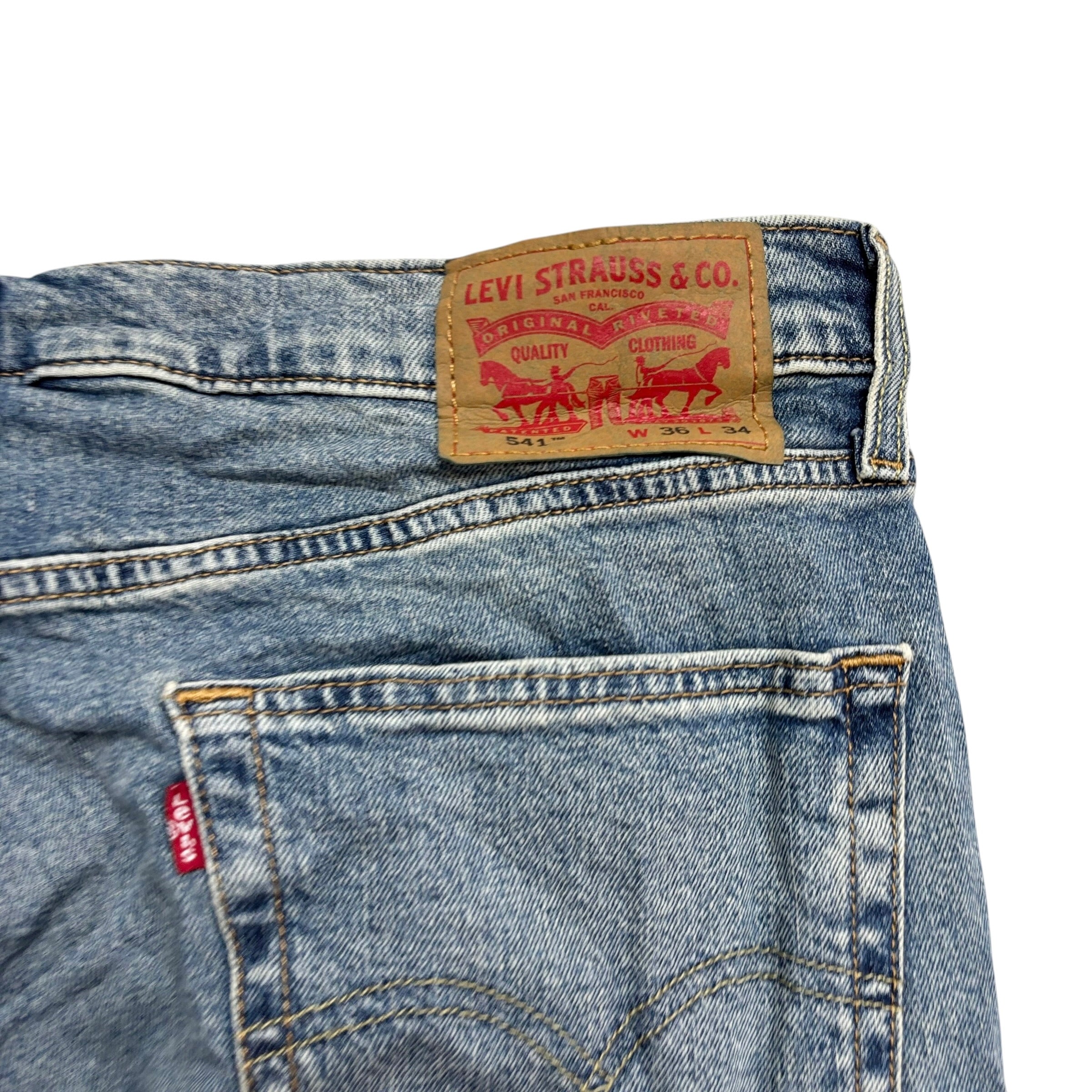 Levis 541 Jeans W36 L34 Mens Mid Blue Athletic Tapered Fit Stretch Denim (E)