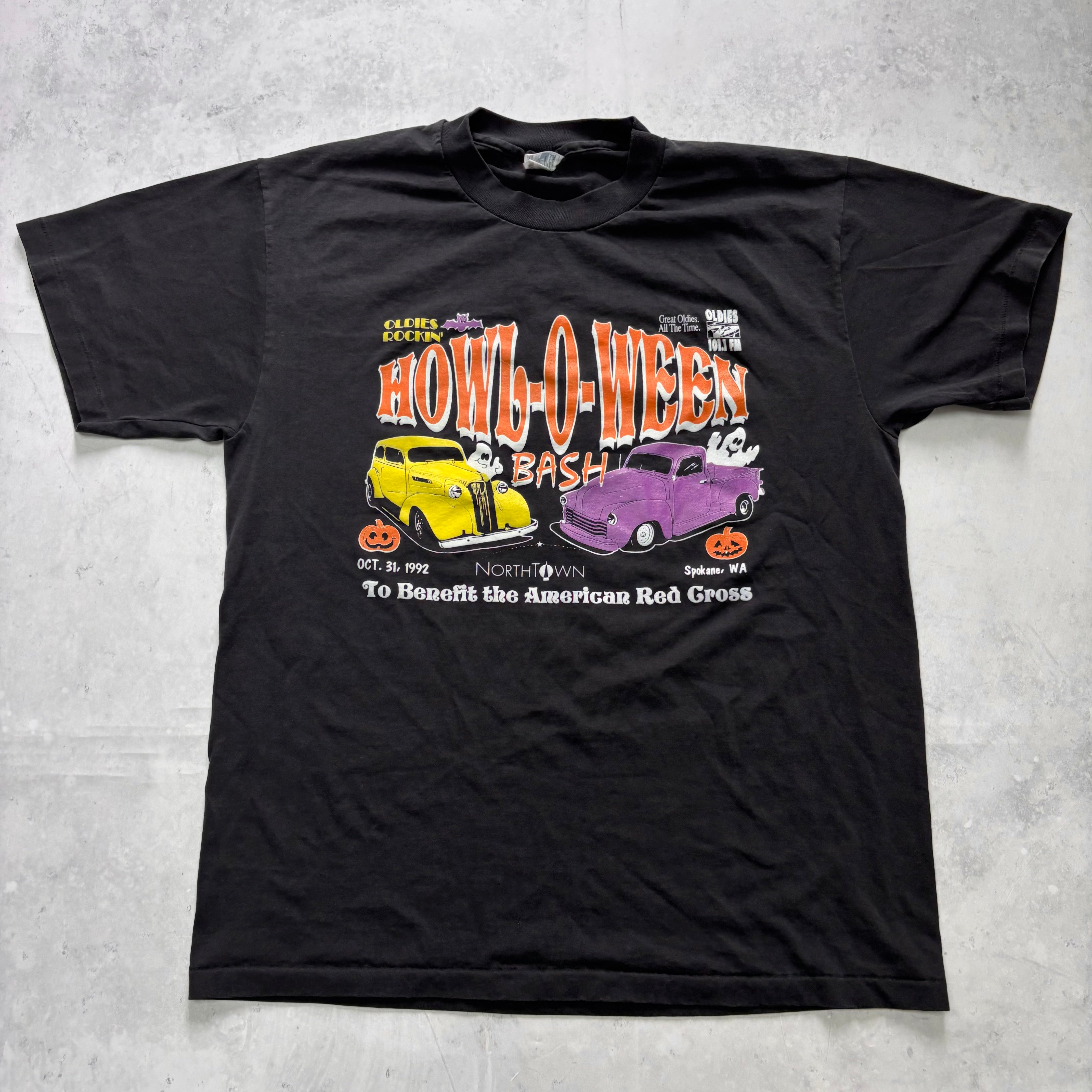 Vintage T Shirt Mens Large Black Single Stitch Graphic Print 90s USA Cars (E)