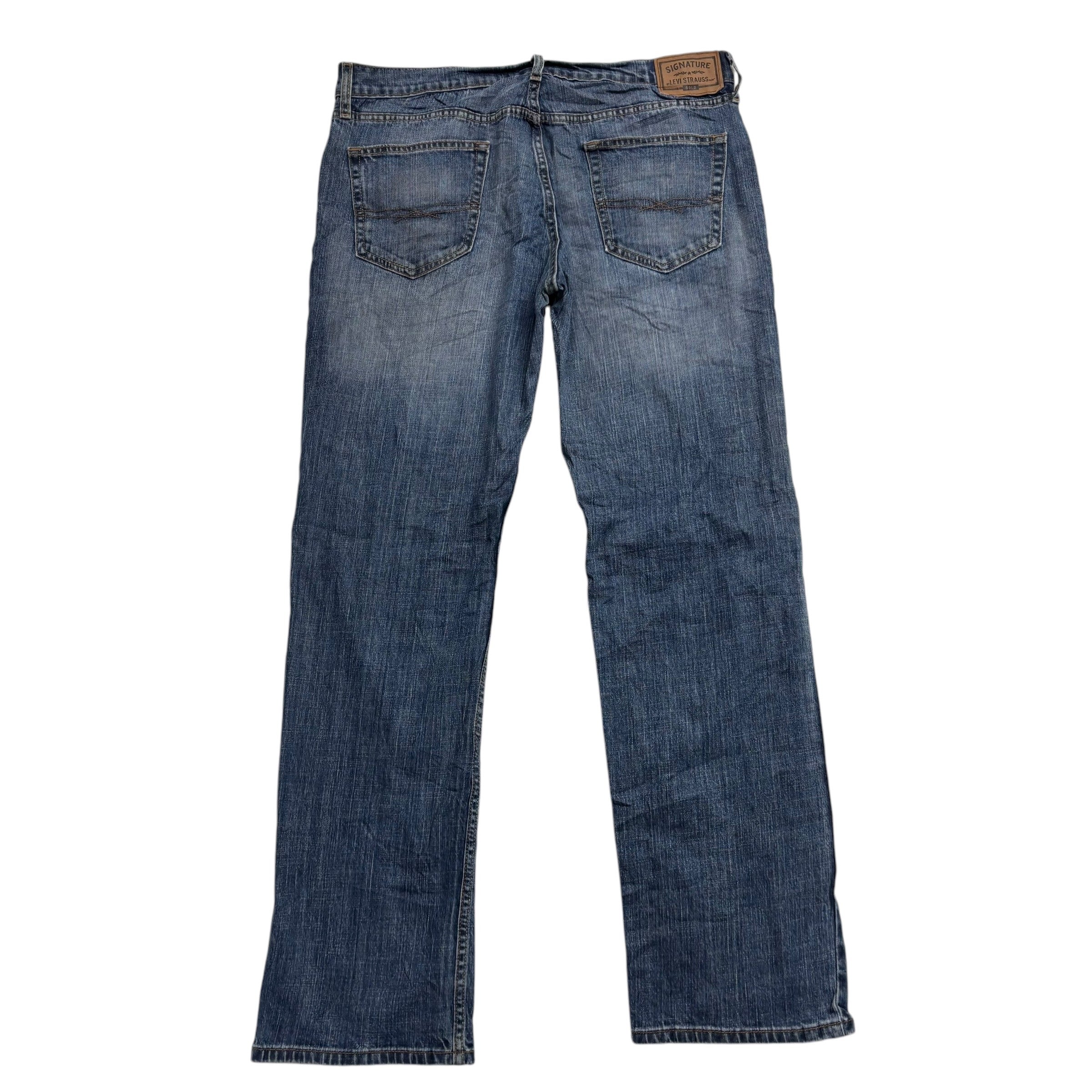 Levis Signature Jeans W36 L34 Mens Mid Blue Relaxed Straight Stretch Denim (E)