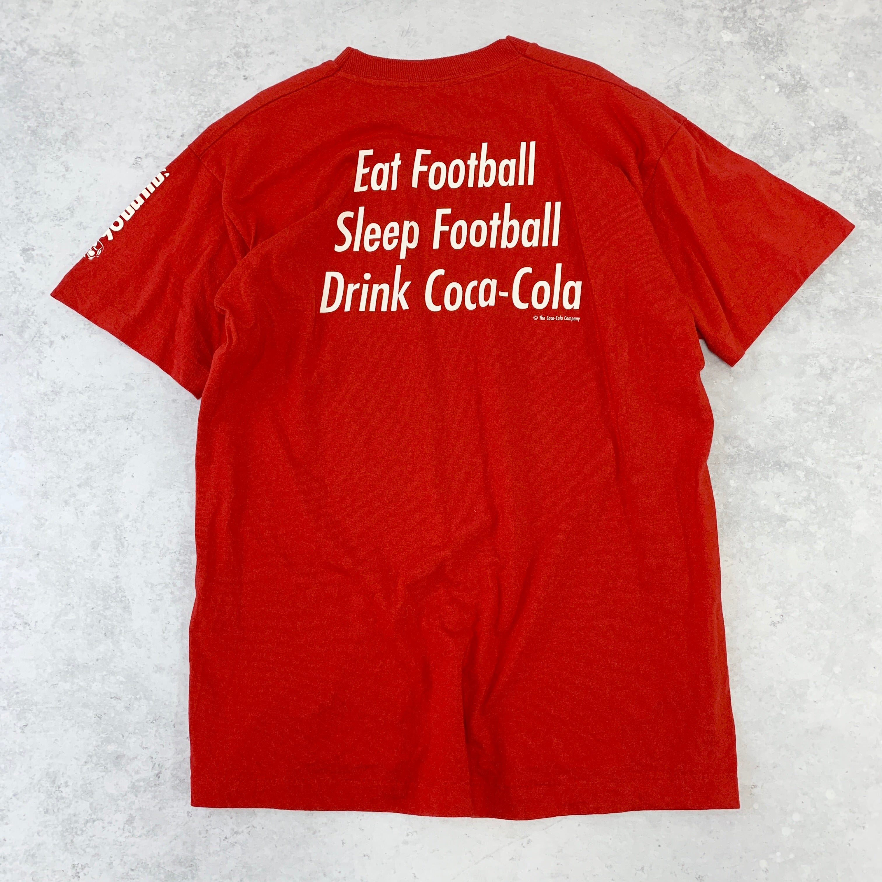 Vintage T Shirt Mens Large Red Single Stitch Graphic 90s Euros Football Coca Cola