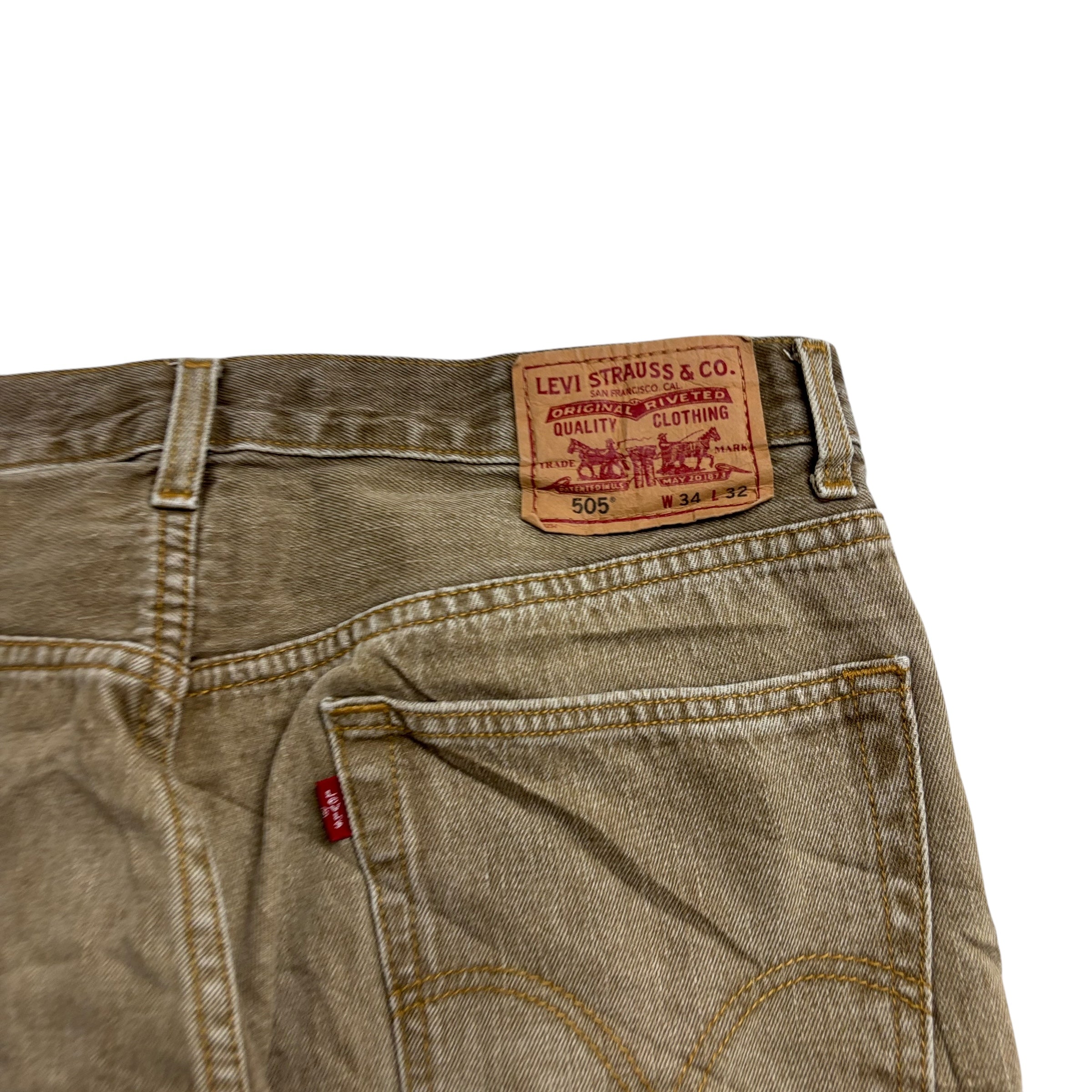 Levis 505 Jeans W34 L32 Mens Gold Regular Straight Fit Vintage Denim (E)