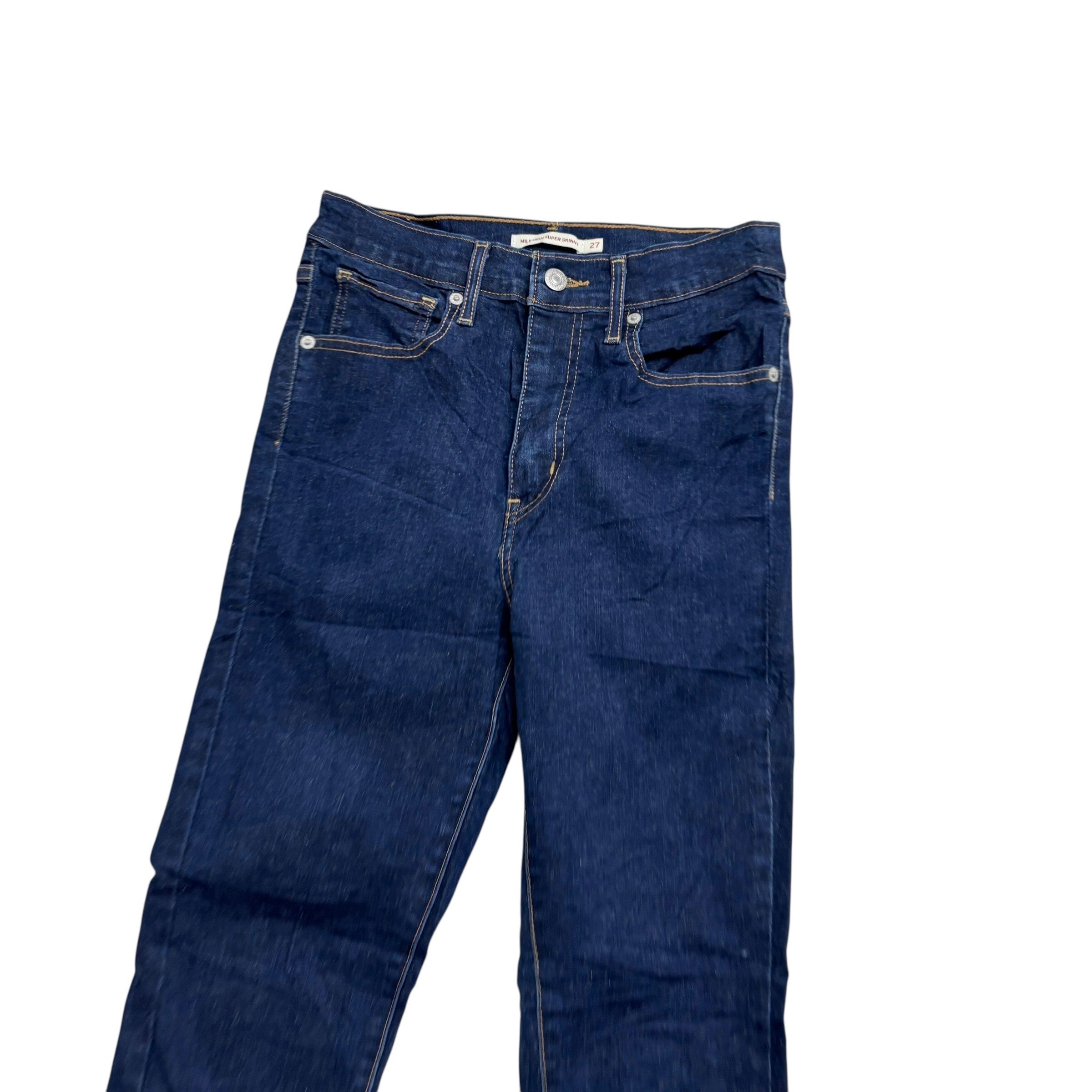Levis Jeans W27 L30 Womens Mile High Super Skinny Dark Blue Stretch Denim (E)