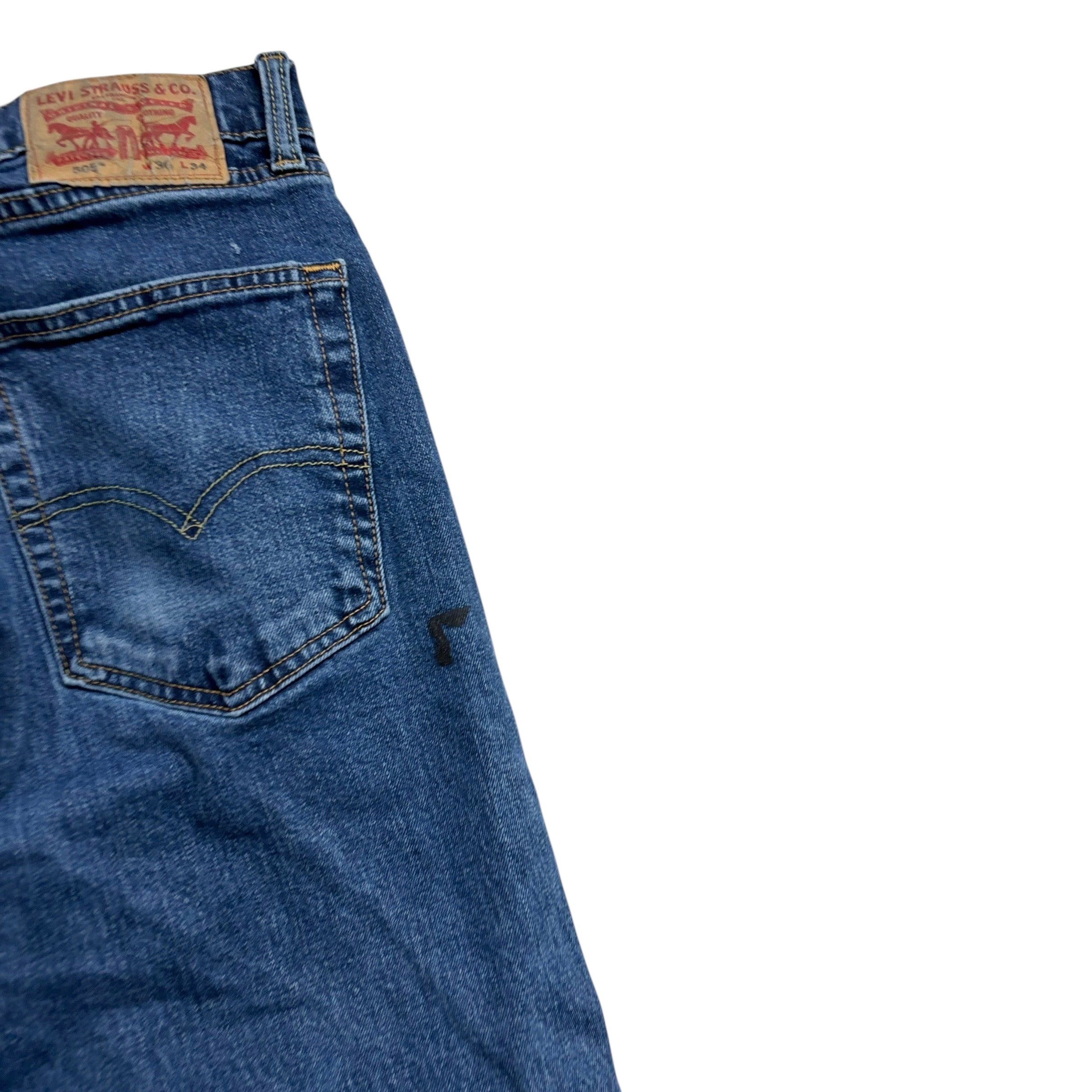 Levis 505 Jeans W34 L34 Mens Mid Blue Regular Straight Fit Stretch Denim (F)