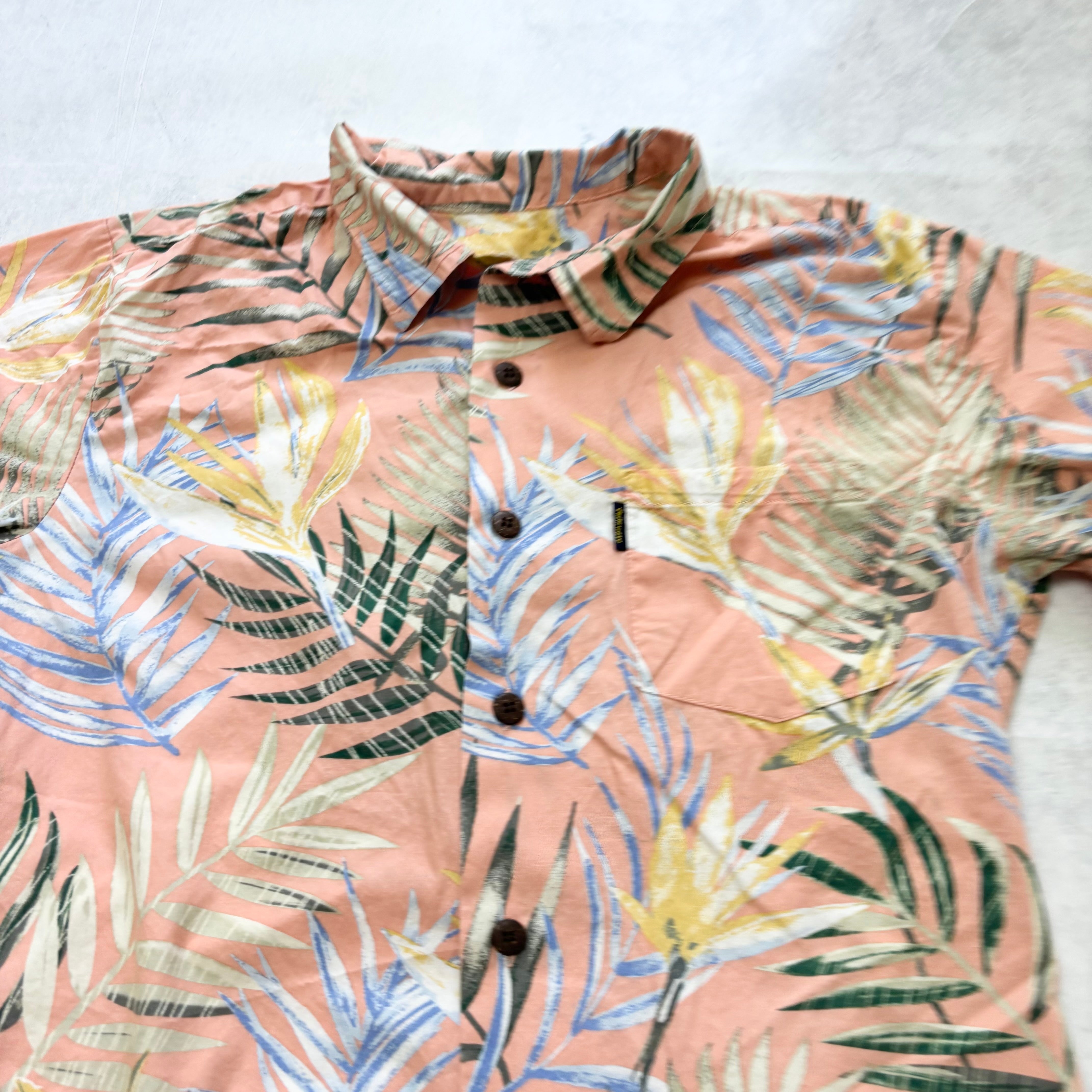 Vintage Hawaiian Shirt Mens Small Pink Floral Aloha Short Sleeve (E)