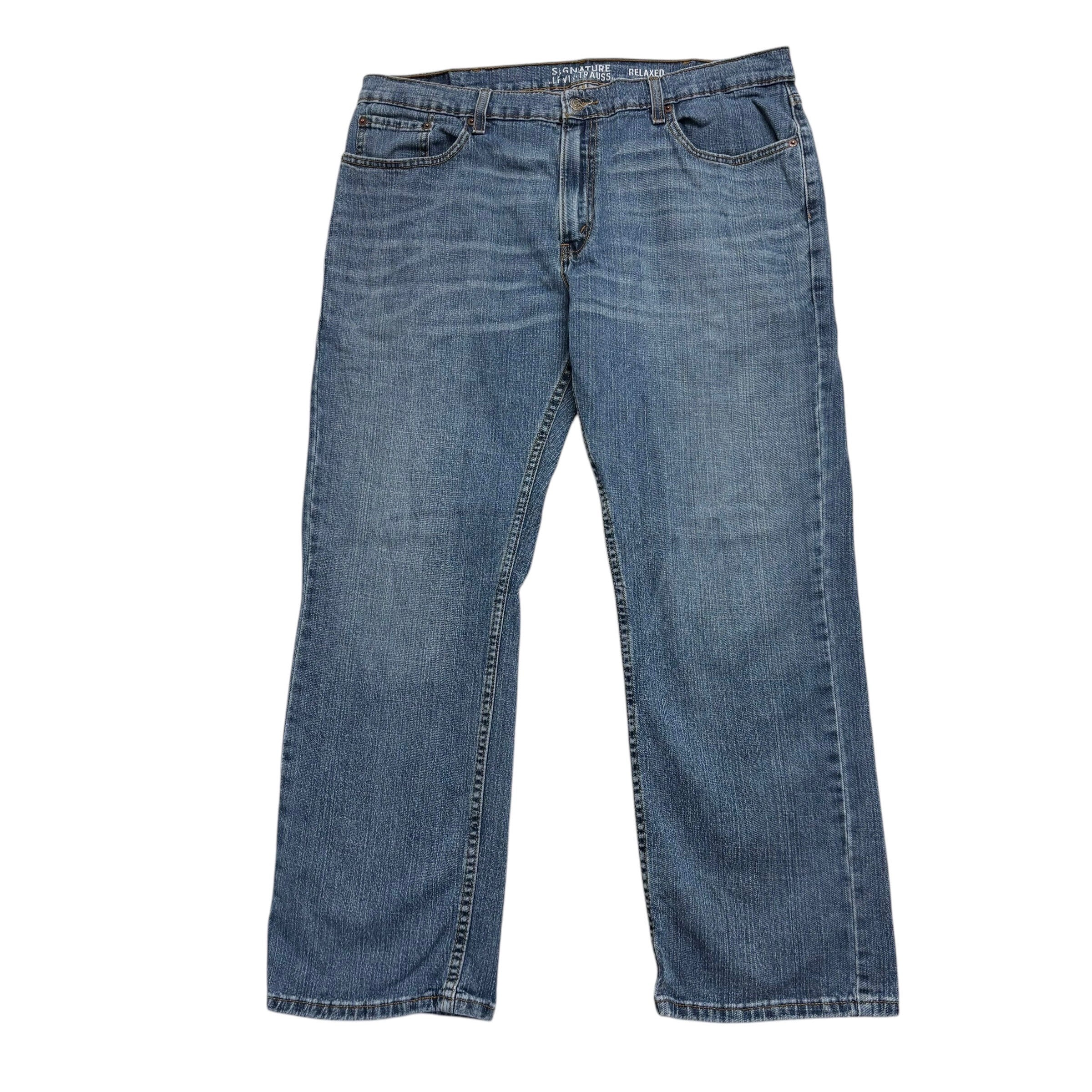 Levis Signature Jeans W38 L30 Mens Mid Blue Relaxed Straight Fit Stretch (E)