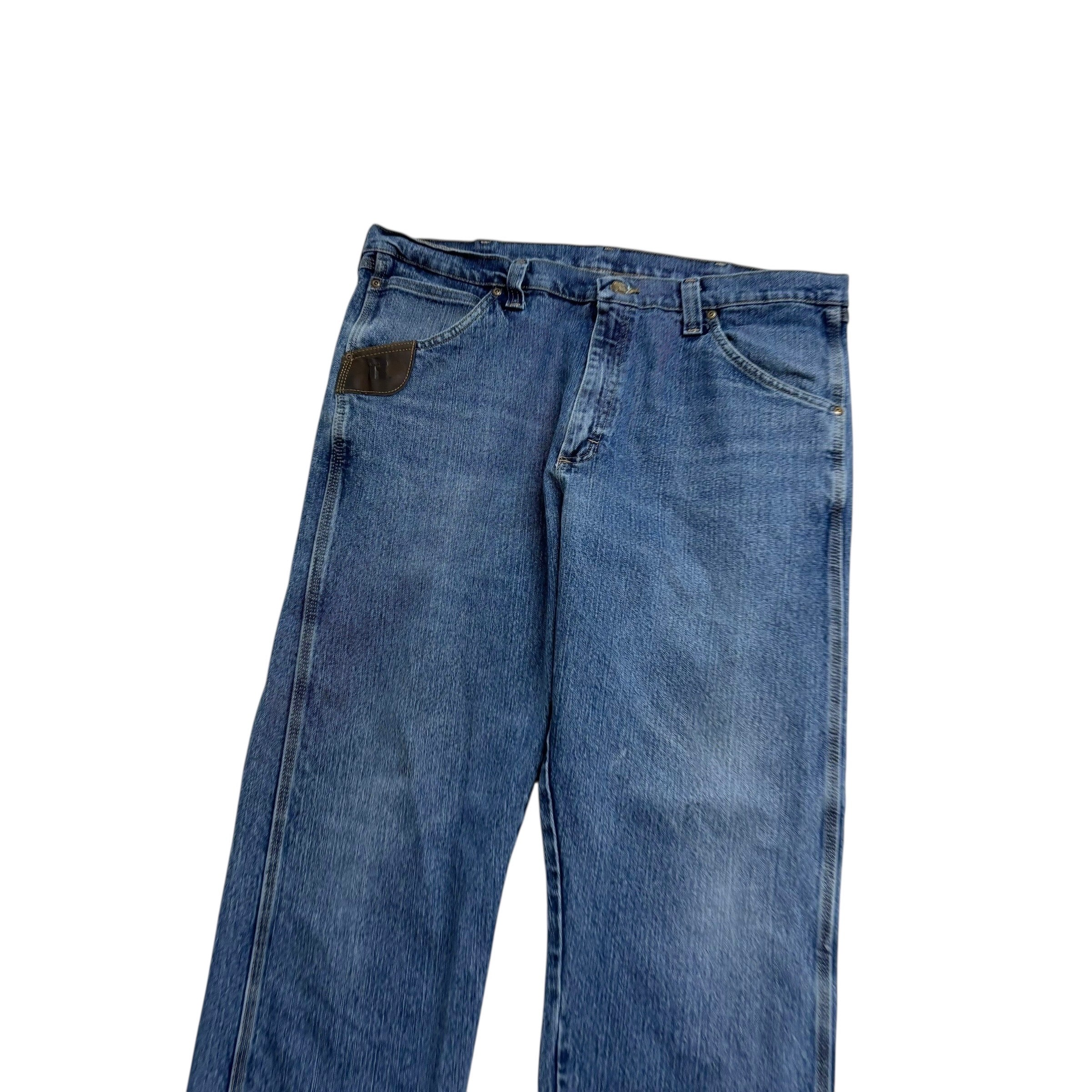 Wrangler Jeans W40 L32 Mens Mid Blue Regular Straight Fit Stretch Denim