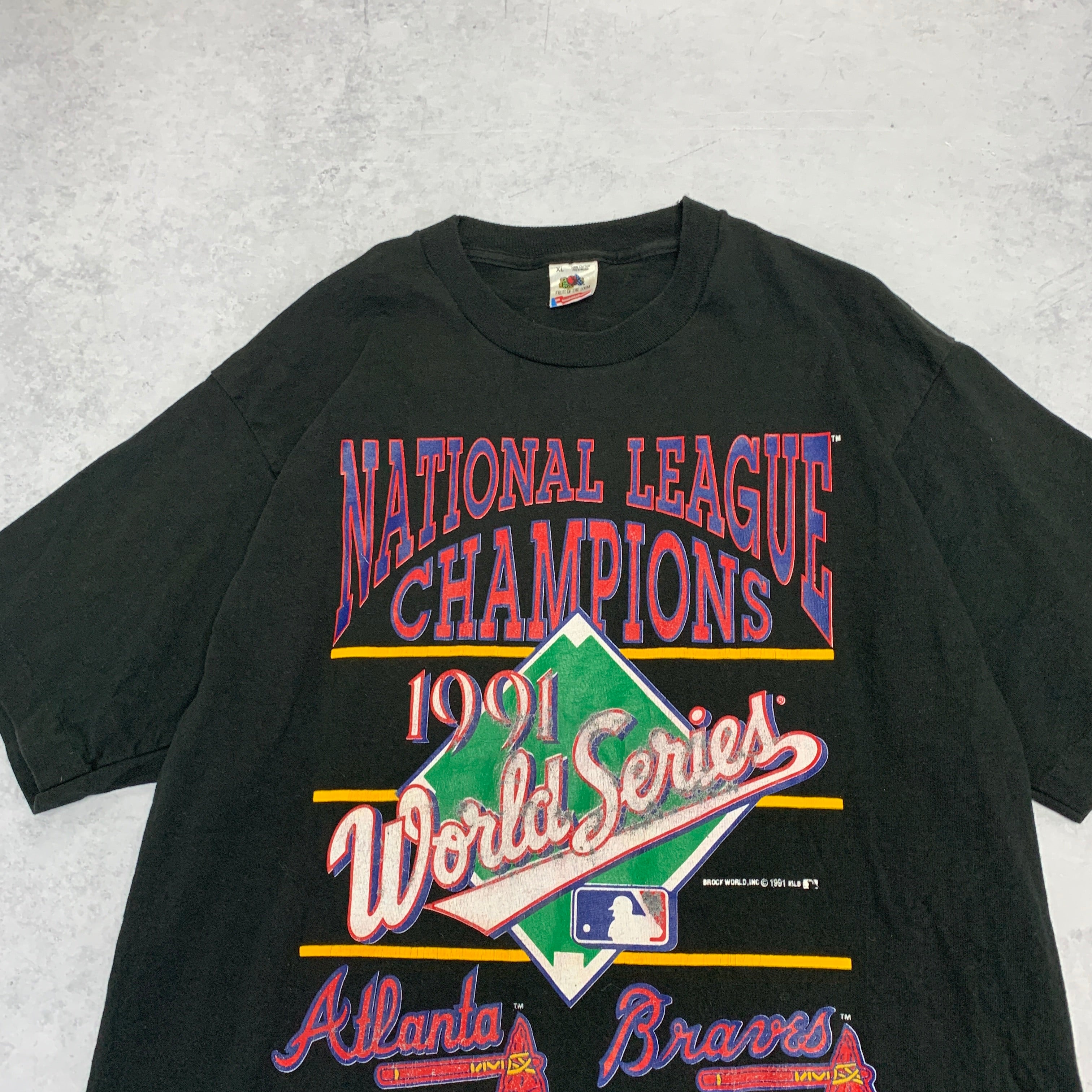 Vintage T Shirt Mens XL Black Single Stitch Graphic Print 90s MLB Baseball FOTL