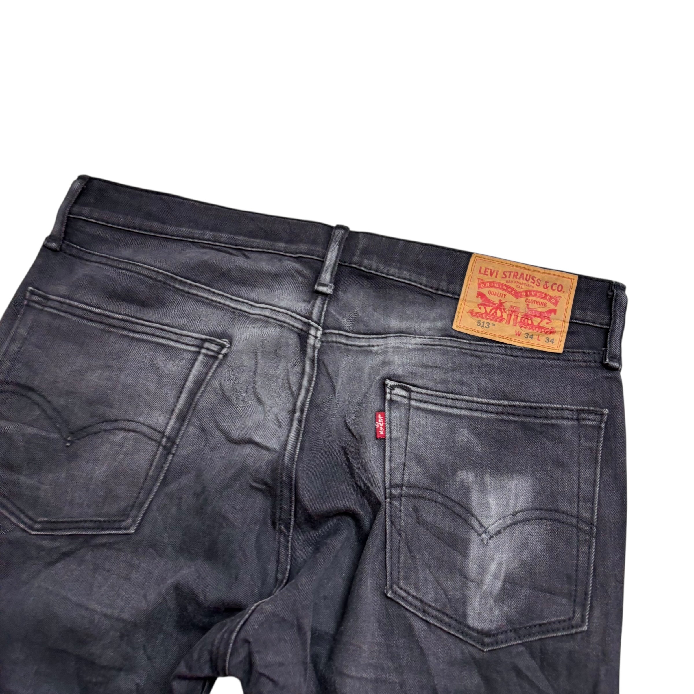 Levis 513 Jeans W34 L34 Mens Black Slim Straight Fit Stretch Denim (F)
