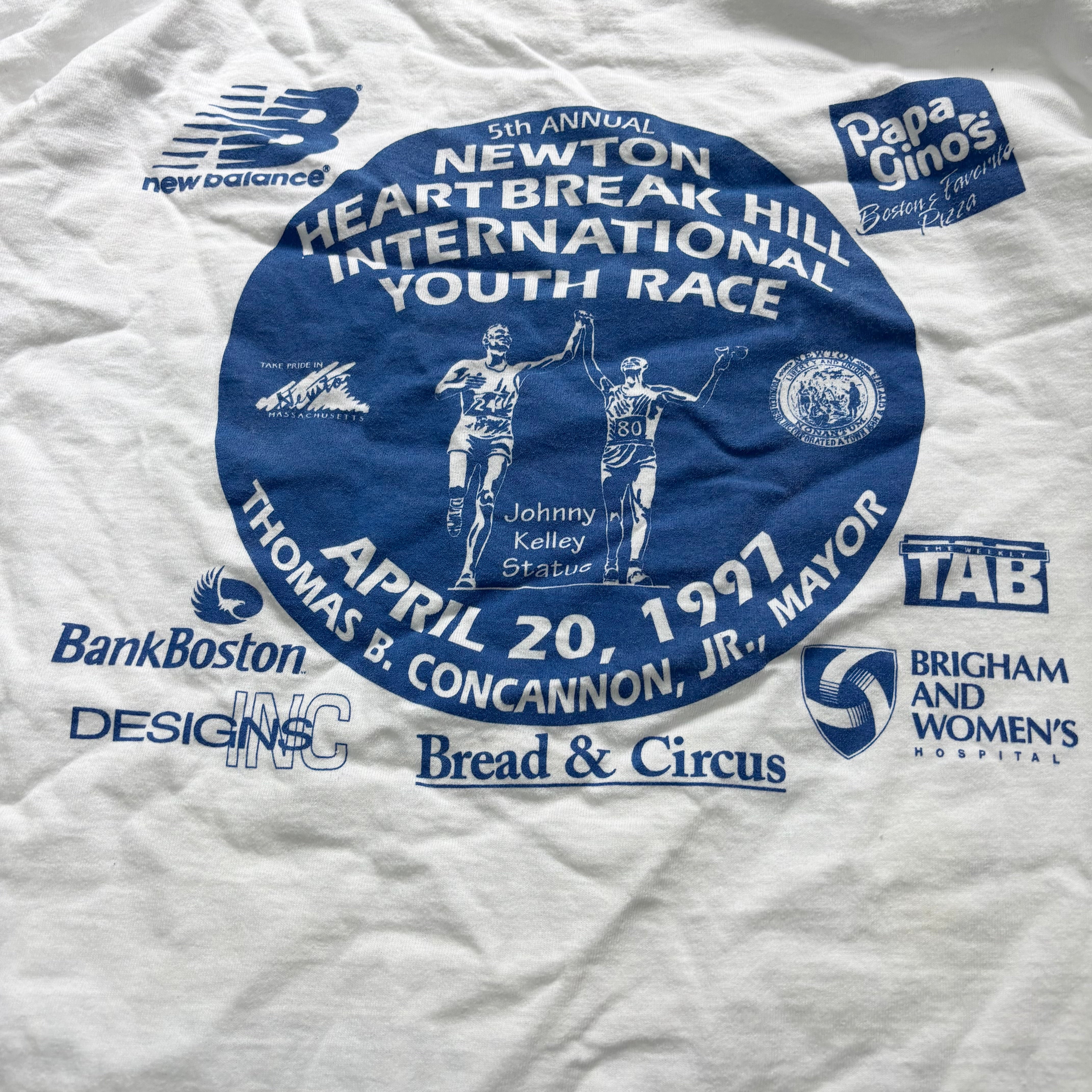 Vintage T Shirt Mens Large White Single Stitch Graphic Print 90s USA Run (E)