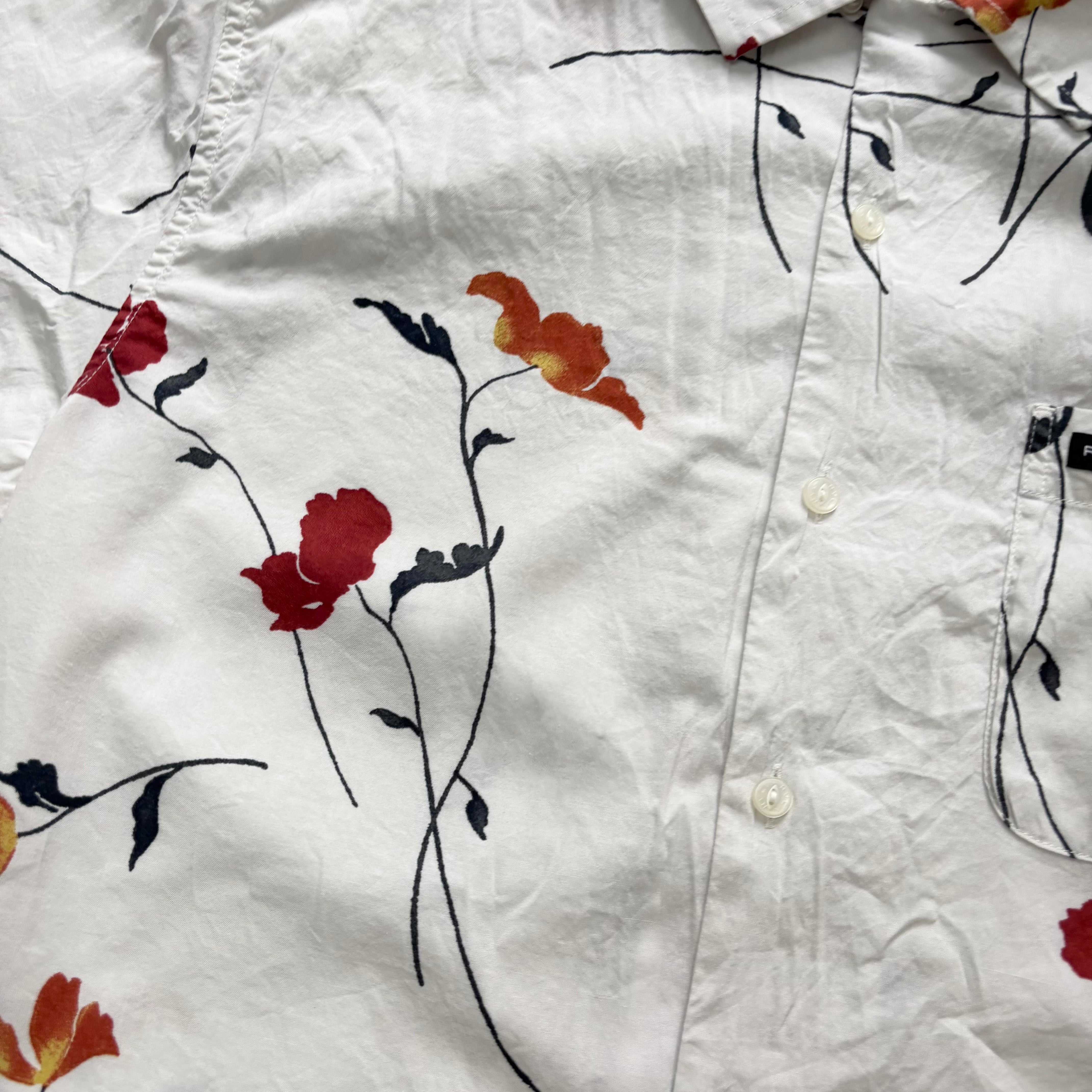 RVCA Hawaiian Shirt Mens Large White Floral Aloha Short Sleeve Cotton Blend (E)