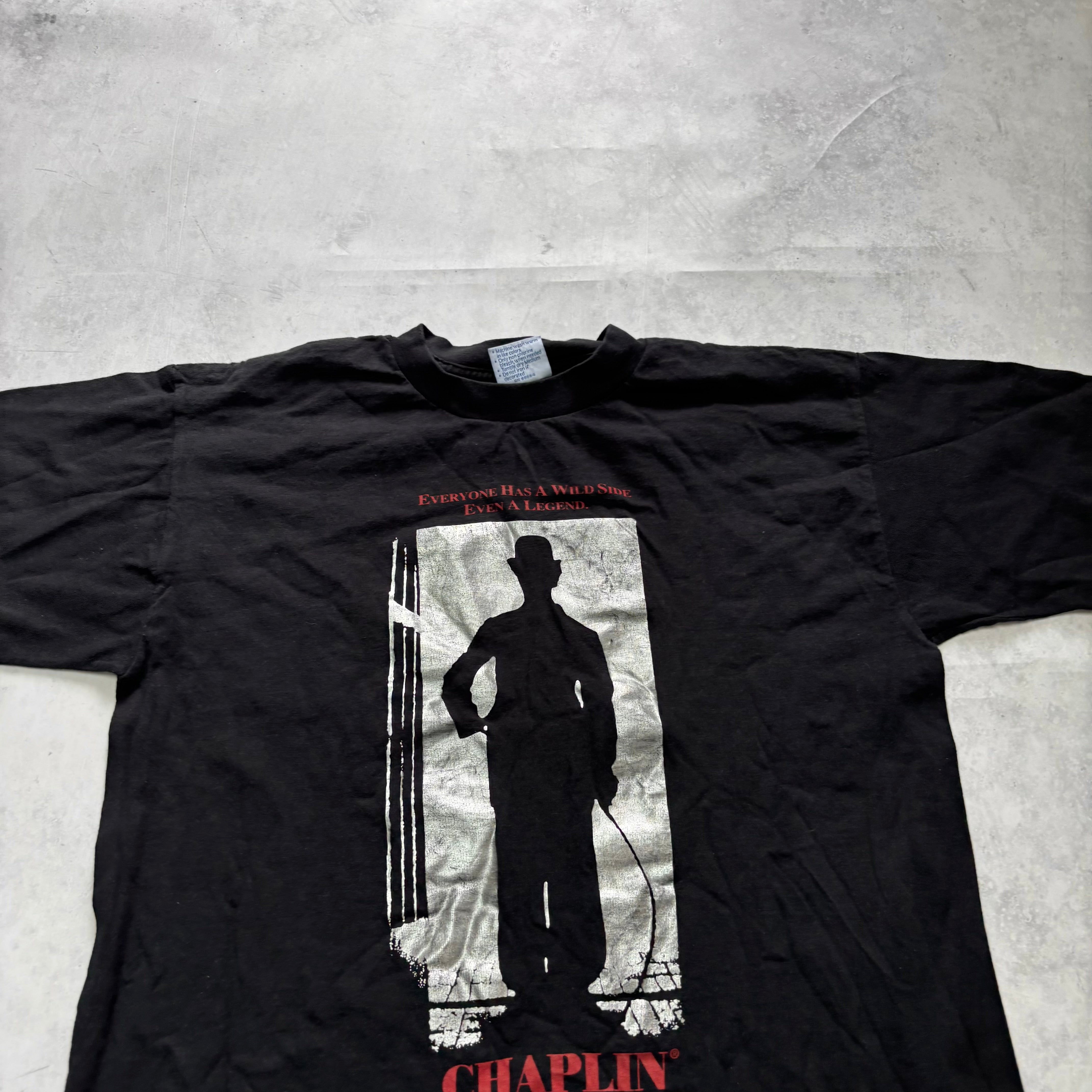 Vintage T Shirt Mens Large Black Single Stitch 90s Chaplin Movie Film (E)