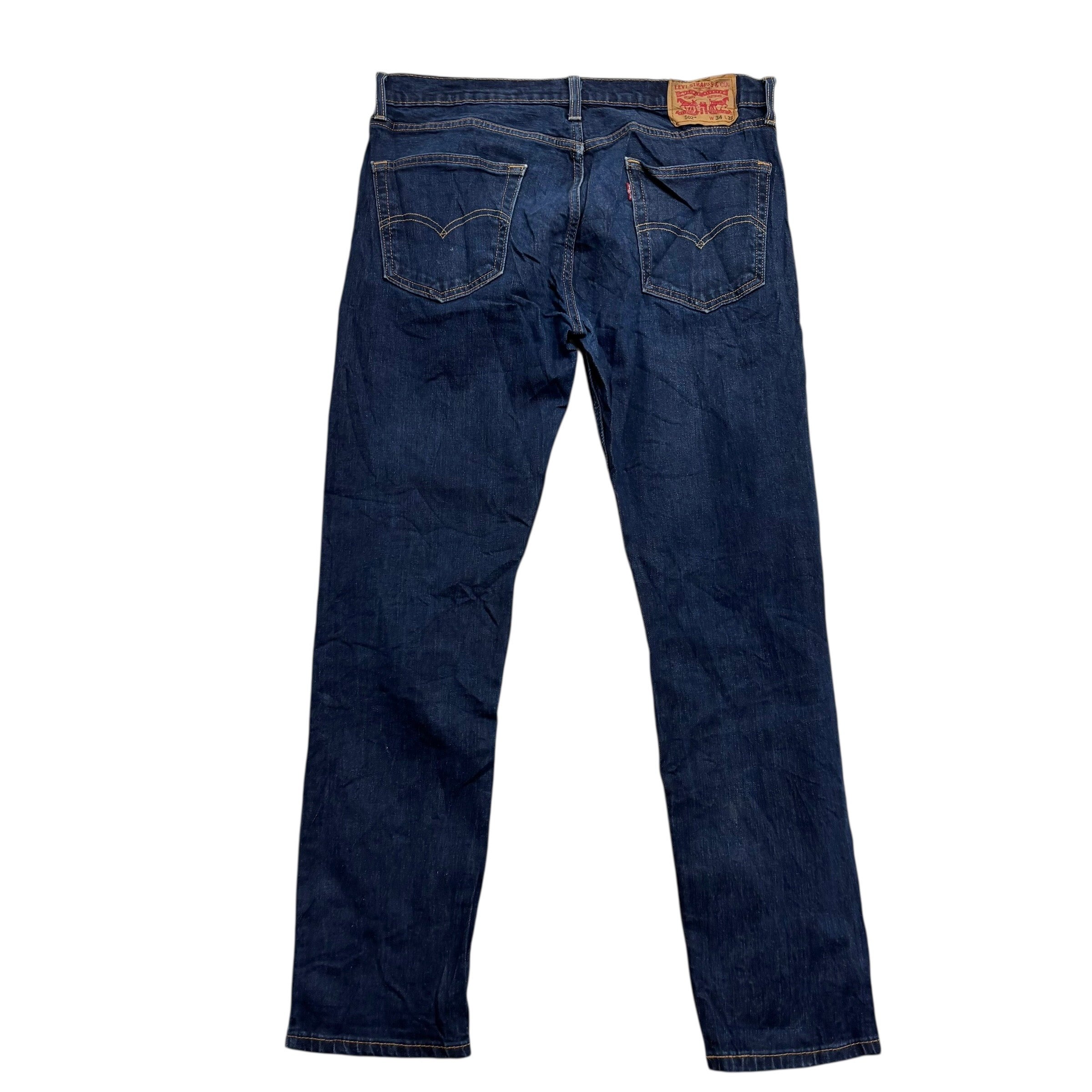 Levis 502 Jeans W34 L32 Mens Dark Blue Regular Tapered Fit Stretch Denim