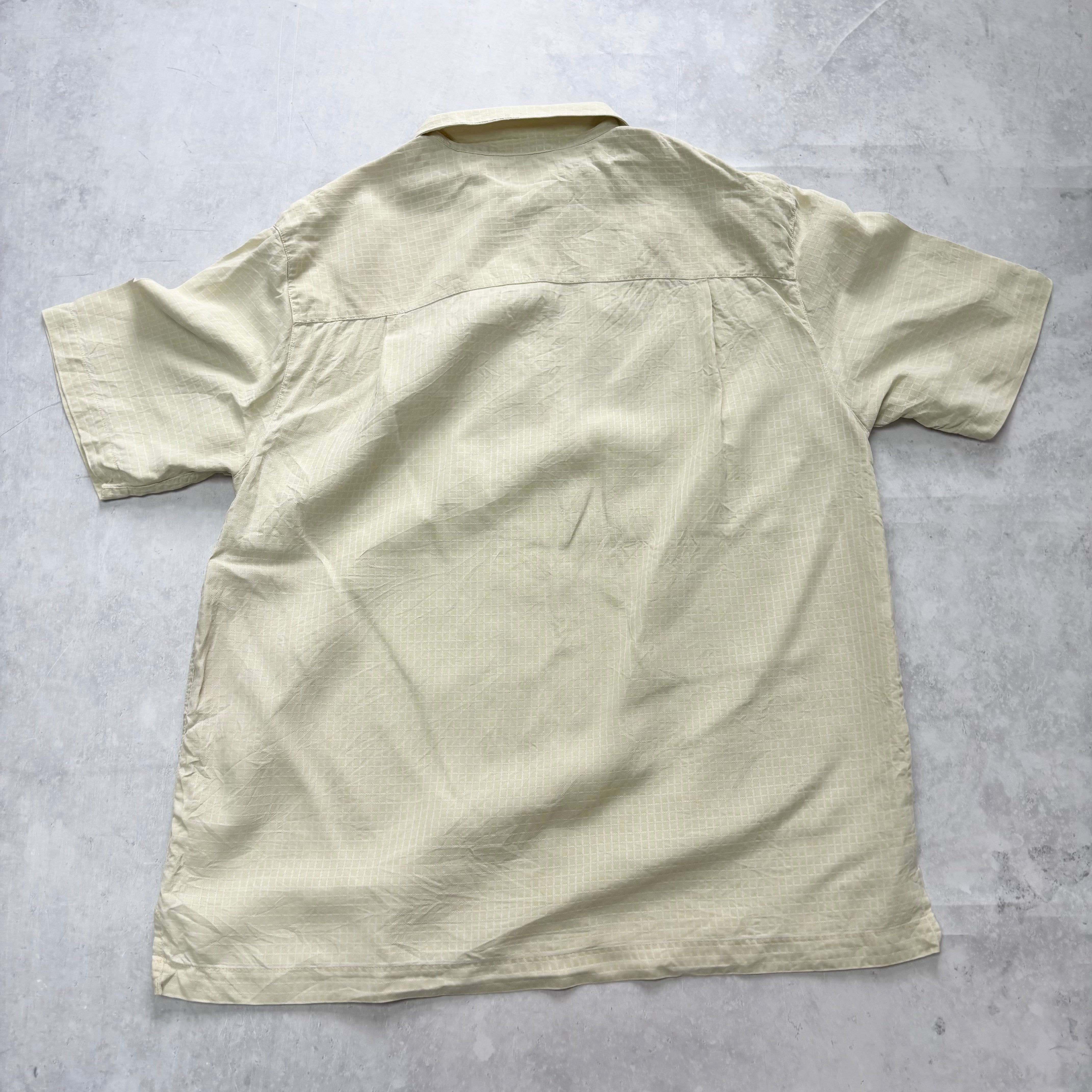 Vintage Silk Shirt Mens Medium Pale Yellow Check Short Sleeve (E)