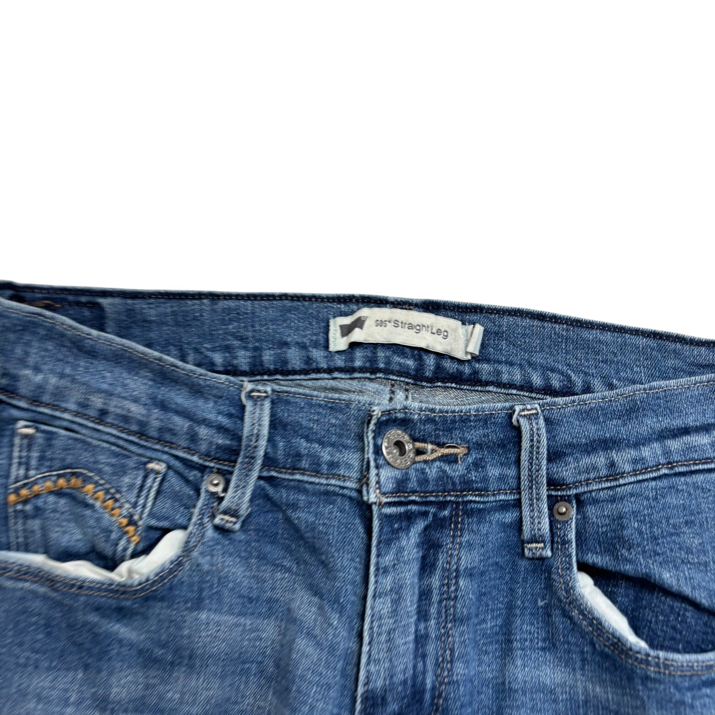 Levis 505 Jeans W27 L32 Womens Regular Straight Fit Mid Blue Stretch Denim