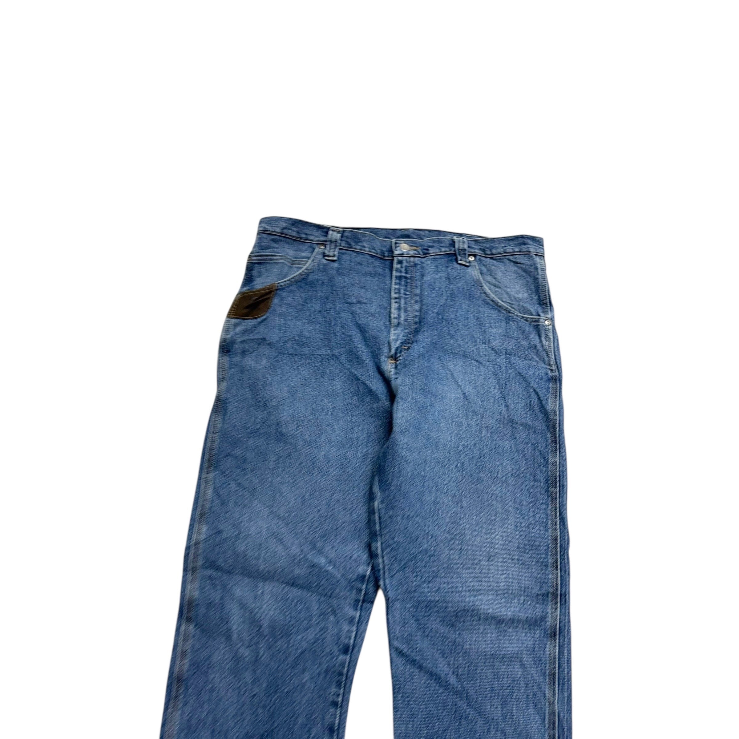 Wrangler Jeans W38 L36 Mens Mid Blue Regular Straight Fit Stretch Denim (E)