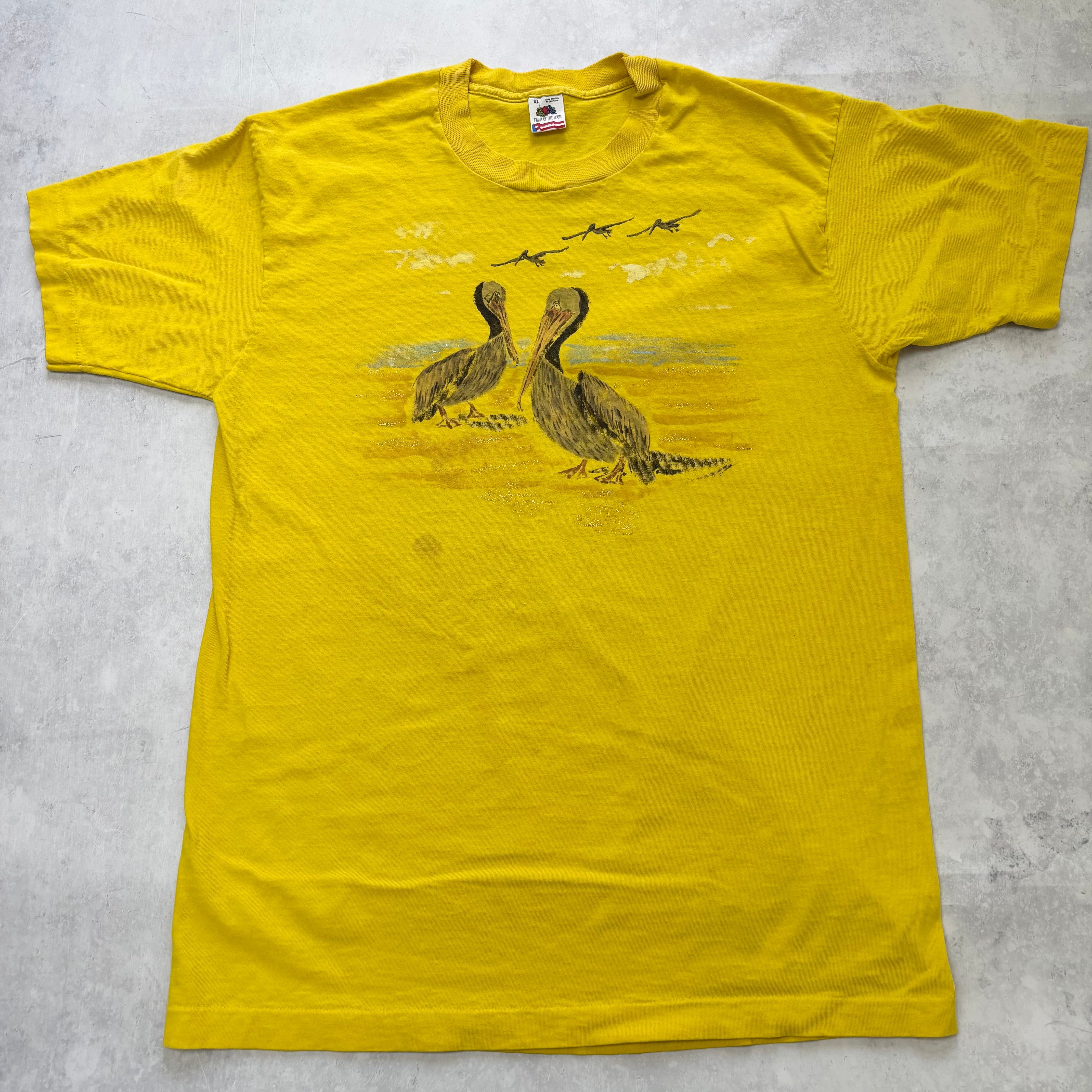 Vintage T Shirt Mens XL Yellow Single Stitch Graphic Print 90s USA Nature (F)