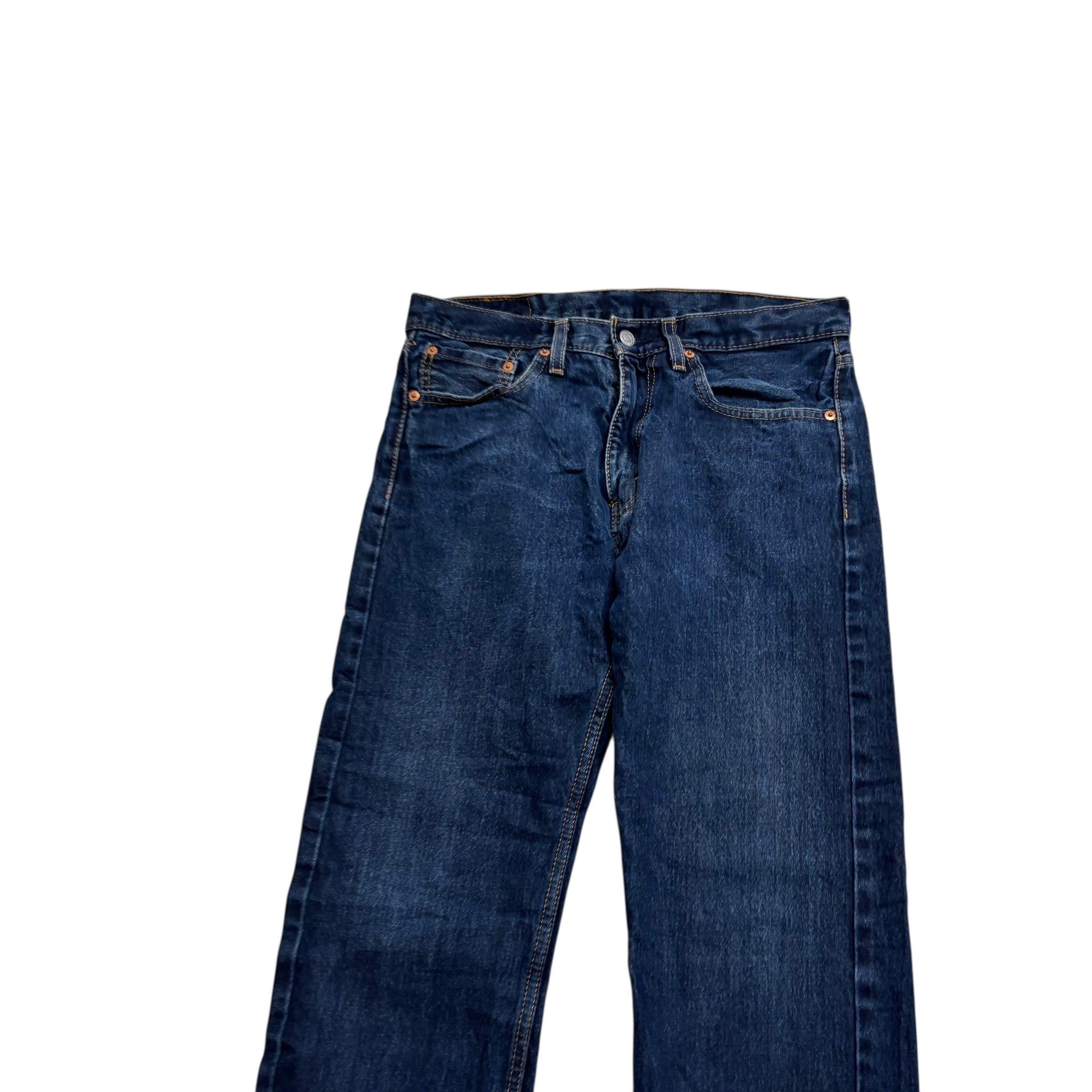 Levis 505 Jeans W32 L29 Mens Dark Blue Regular Straight Fit Denim (E)