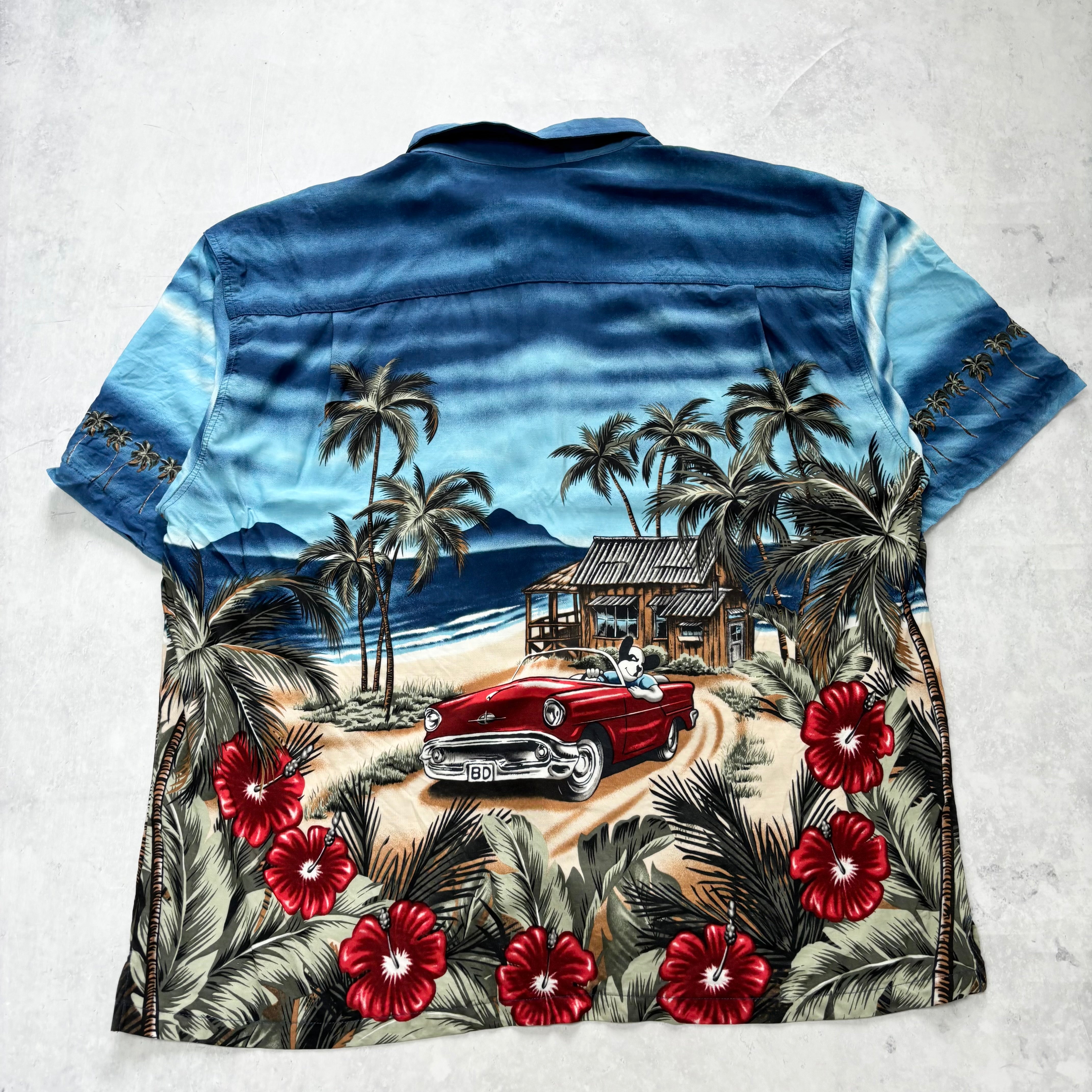 Vintage Hawaiian Shirt Mens 3XL Blue Floral Aloha Short Sleeve Rayon (E)