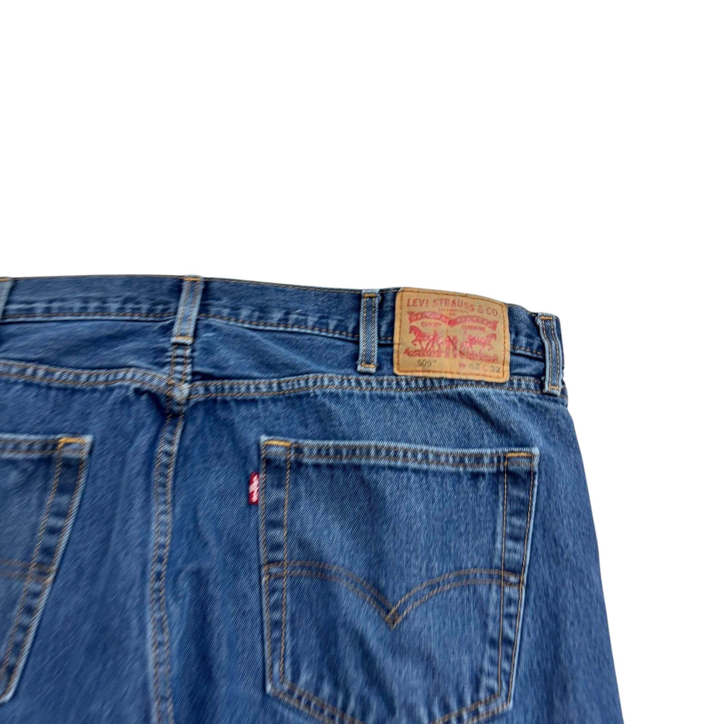 Levis 505 Jeans W42 L32 Mens Mid Blue Regular Straight Fit Denim (E)