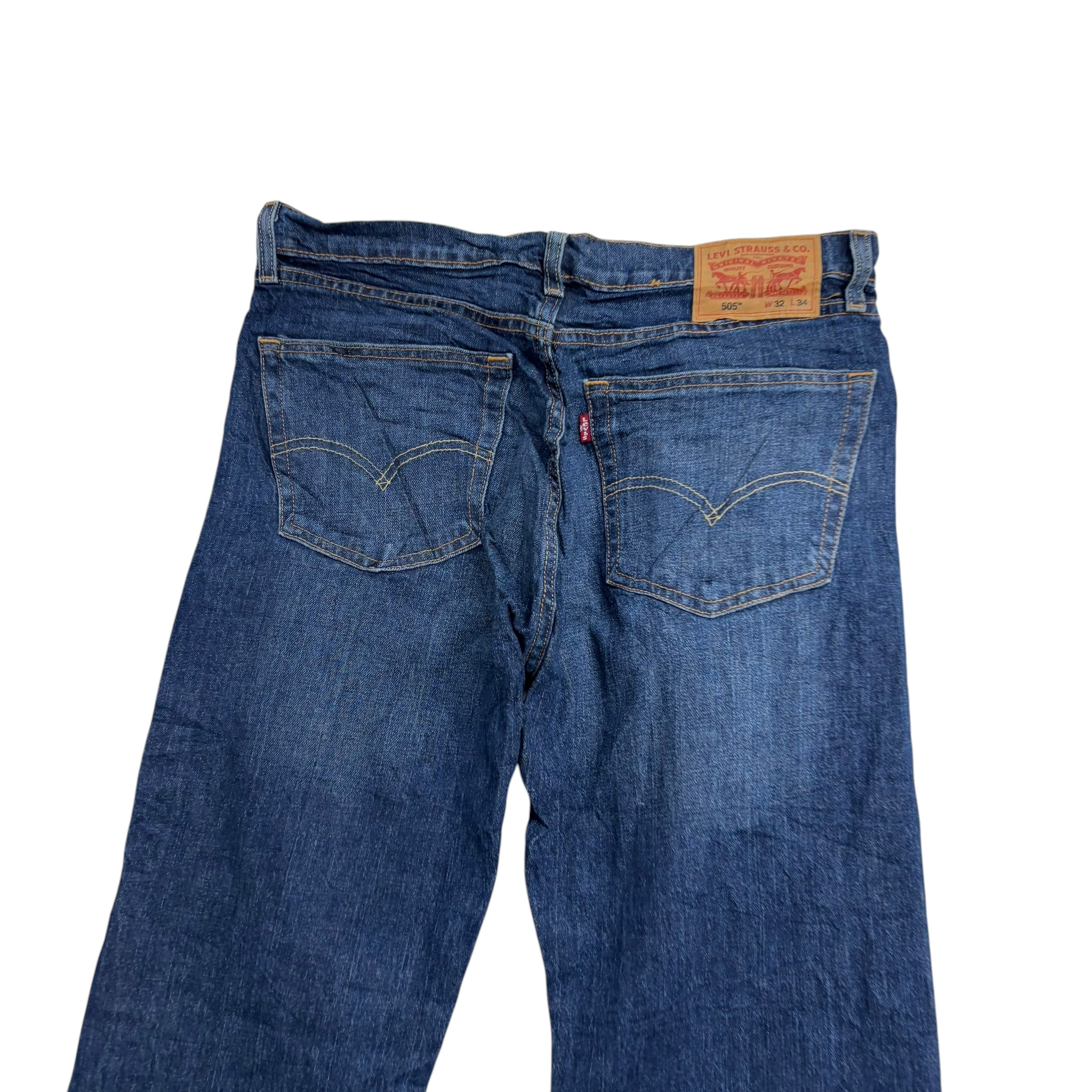 Levis 505 Jeans W32 L34 Mens Dark Blue Regular Straight Fit Stretch Denim