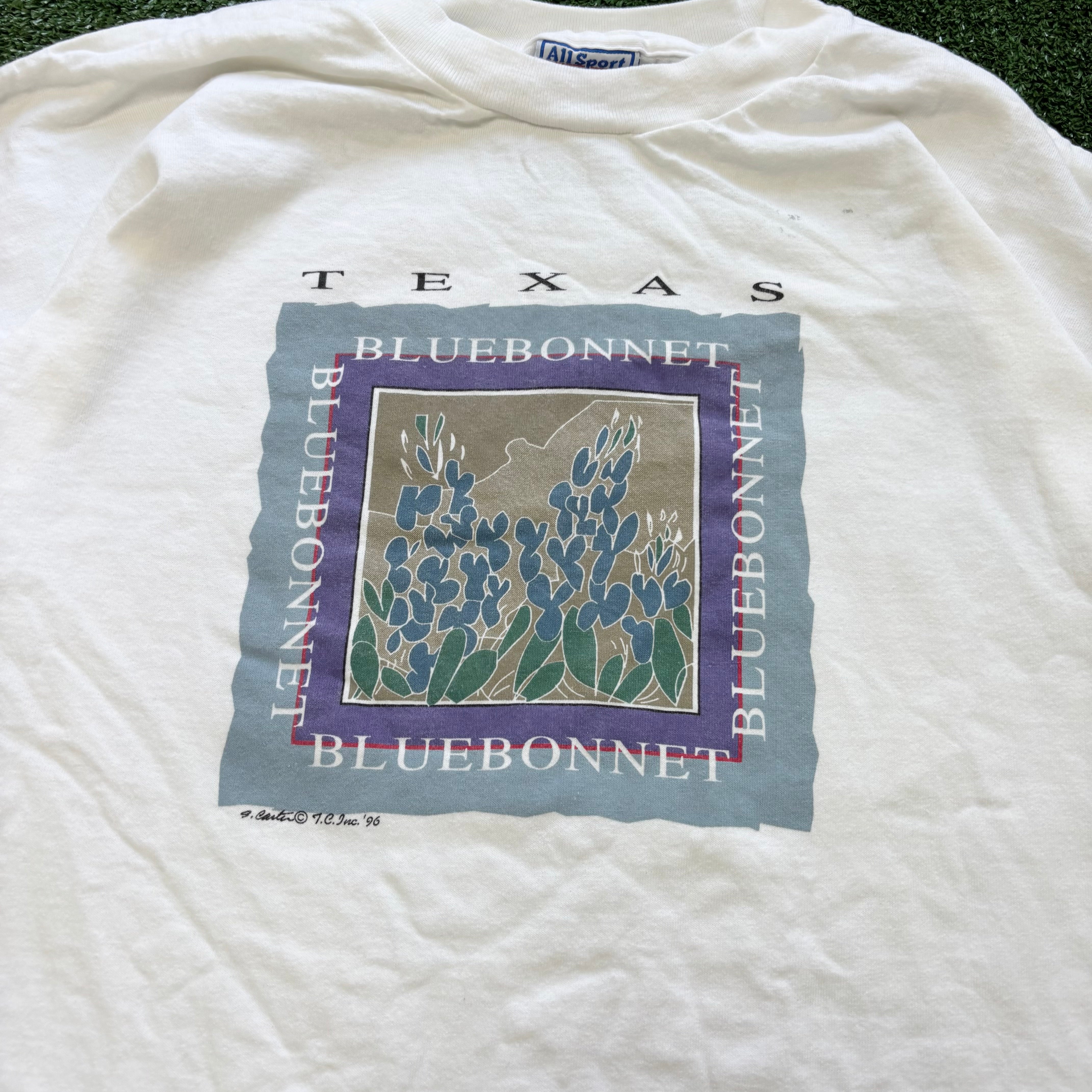 Vintage T Shirt Mens XL White Single Stitch Graphic Print 90s Texas Flowers