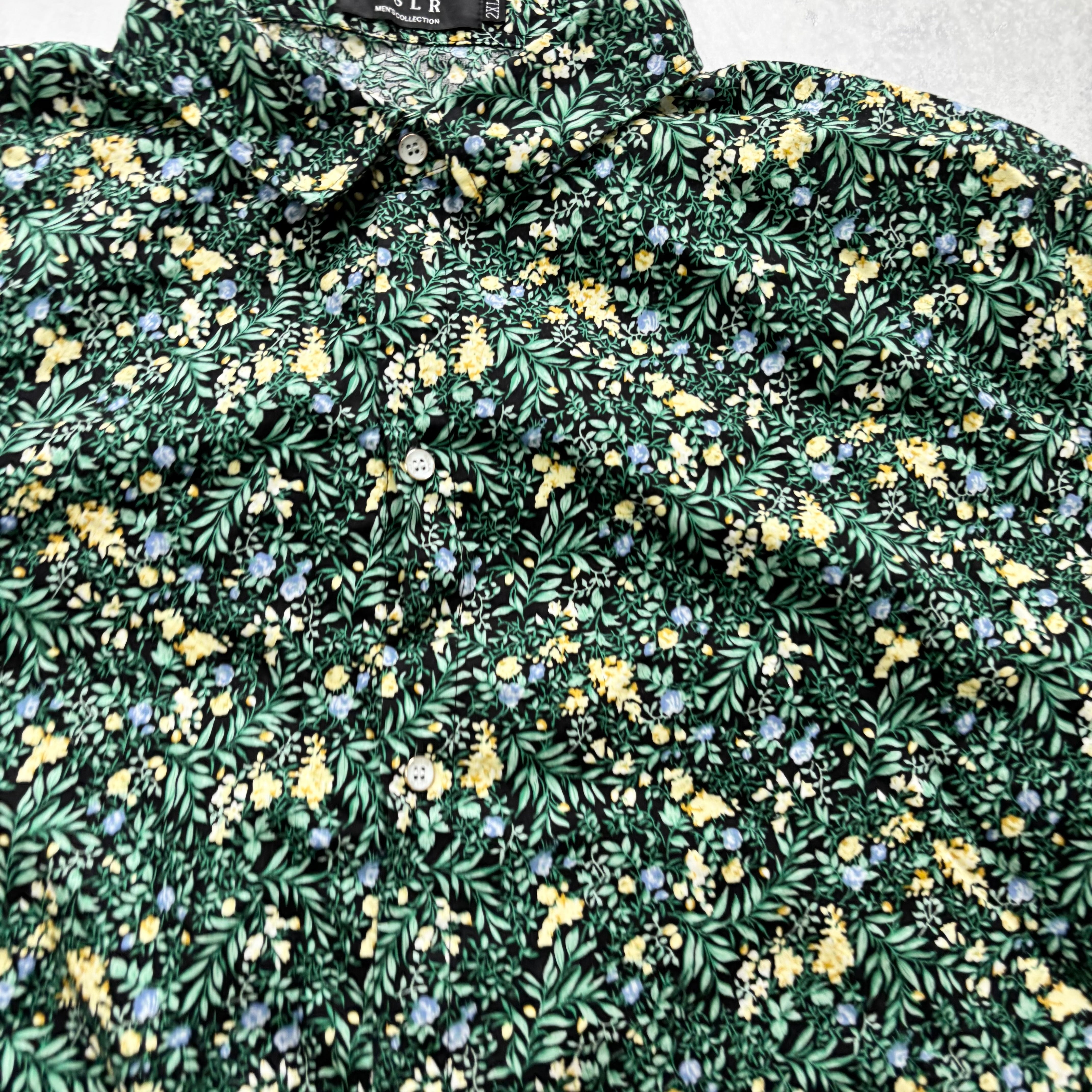 Hawaiian Shirt Mens XXL Green Floral Aloha Short Sleeve Cotton Regular Fit (E)