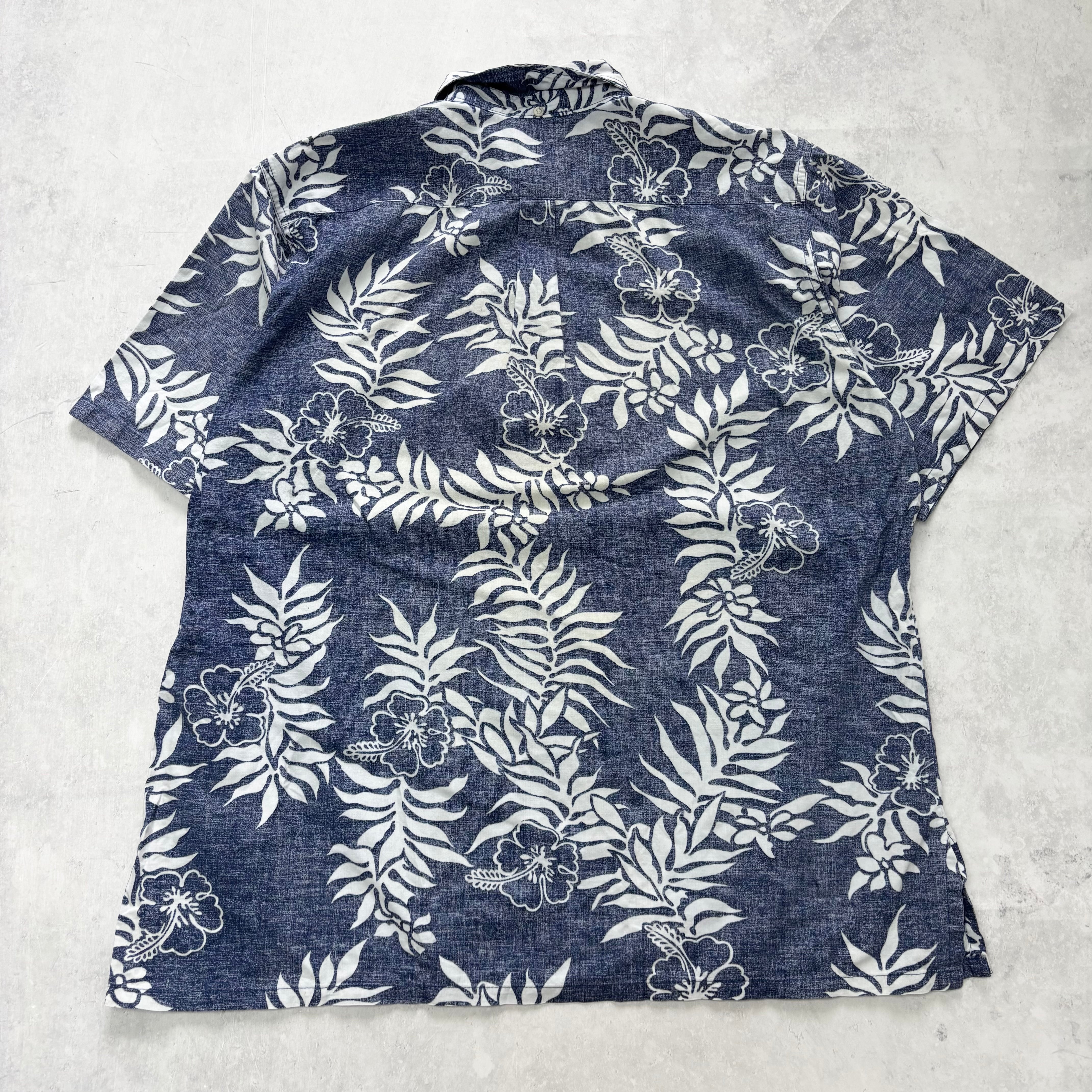 Vintage Hawaiian Shirt Mens XL Blue Floral Aloha Short Sleeve Cotton (E)