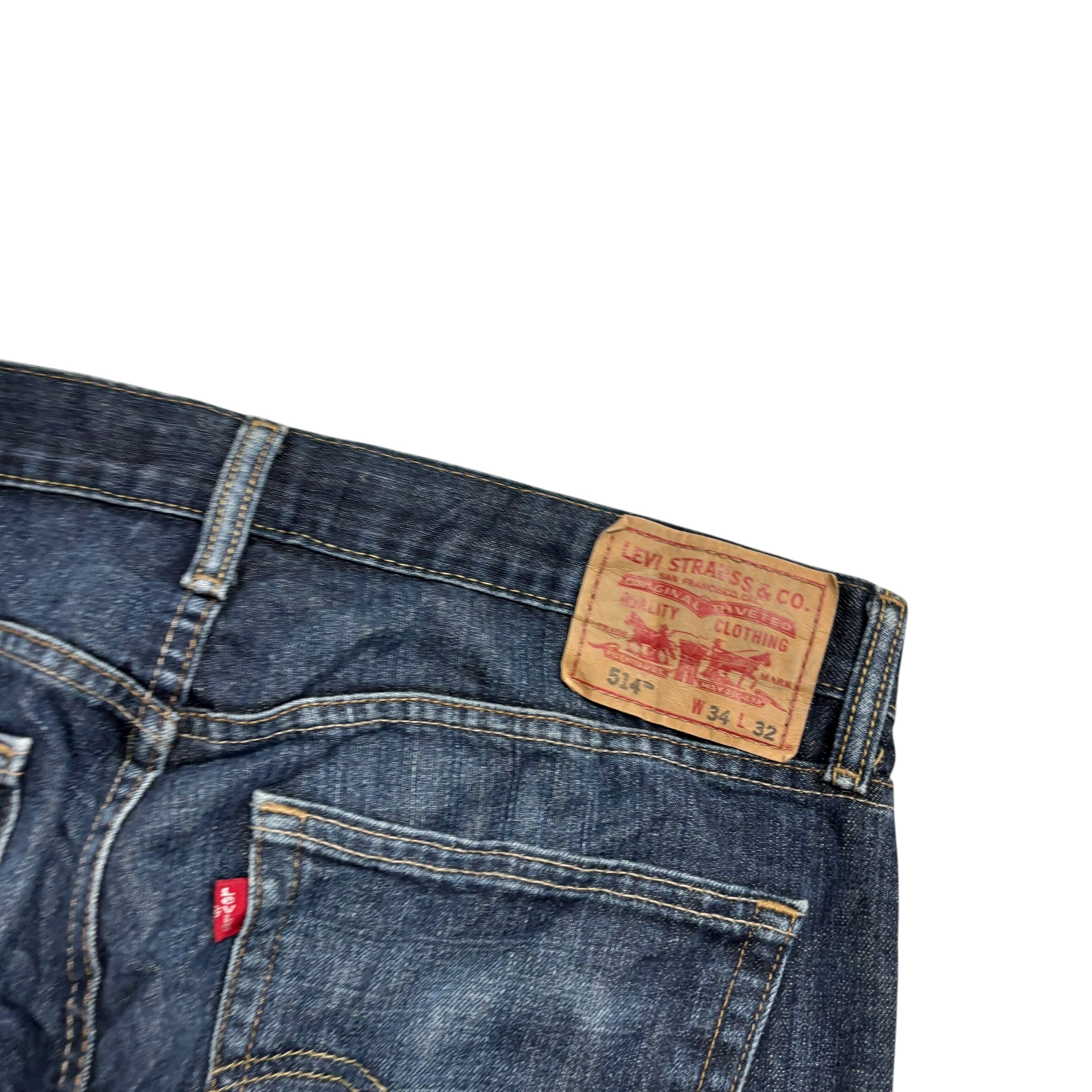 Levis 514 Jeans W34 L32 Mens Dark Blue Regular Straight Fit Vintage Denim (F)