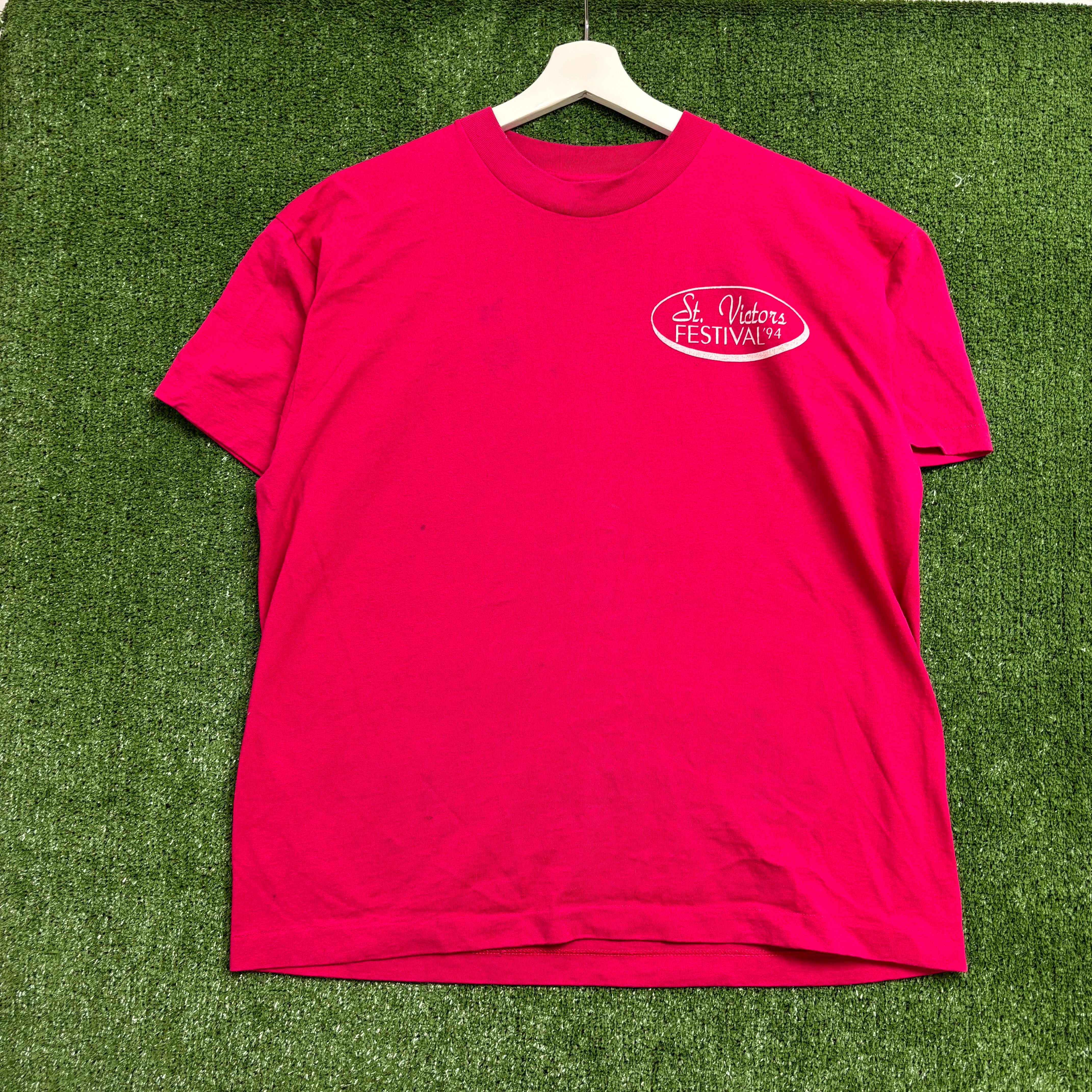 Vintage T Shirt Mens XL Pink Single Stitch Graphic Print 90s Festival