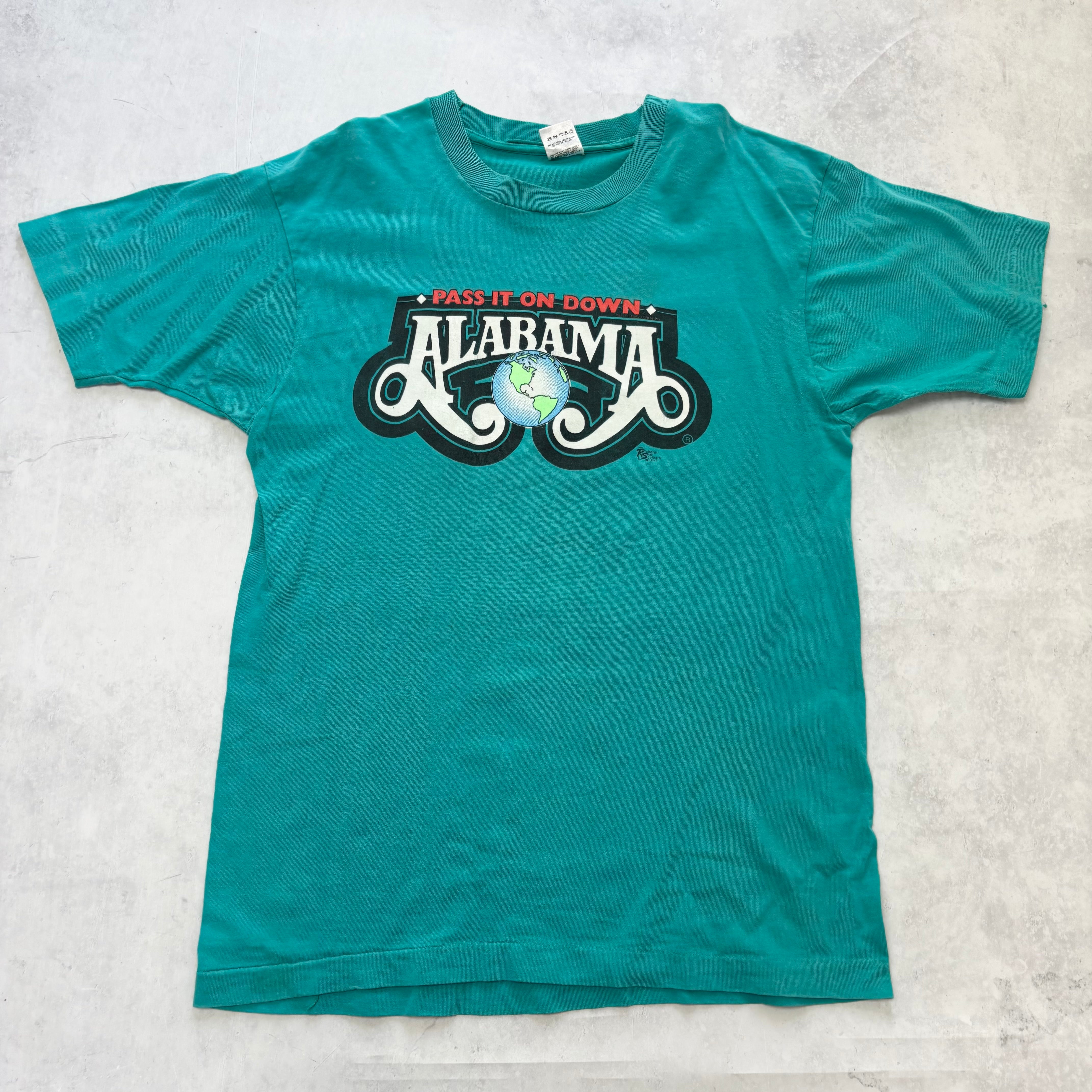 Vintage T Shirt Mens Medium Turquoise Blue Single Stitch Graphic Print 90s (E)