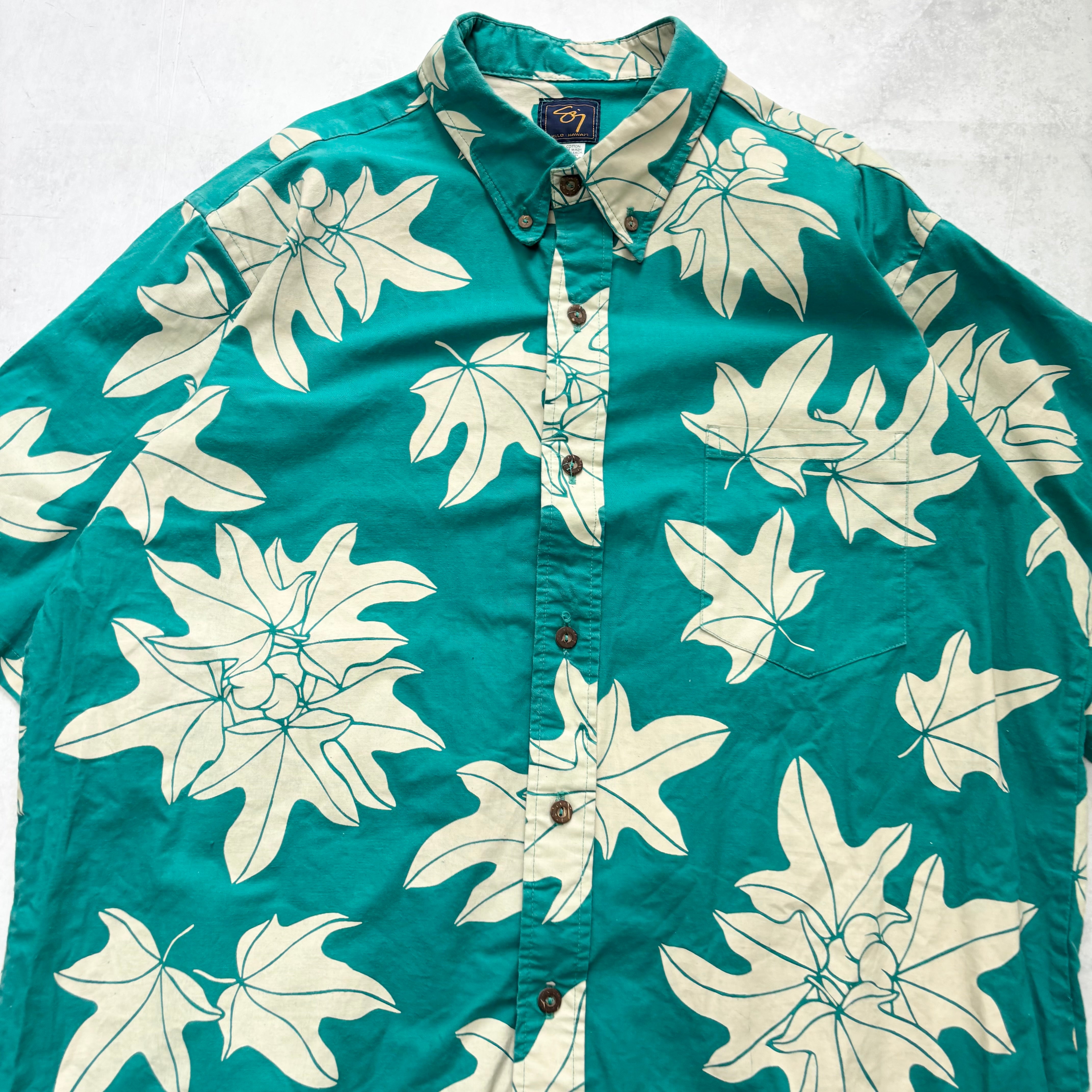 Vintage Hawaiian Shirt Mens XL Green Floral Aloha Short Sleeve Cotton (E)