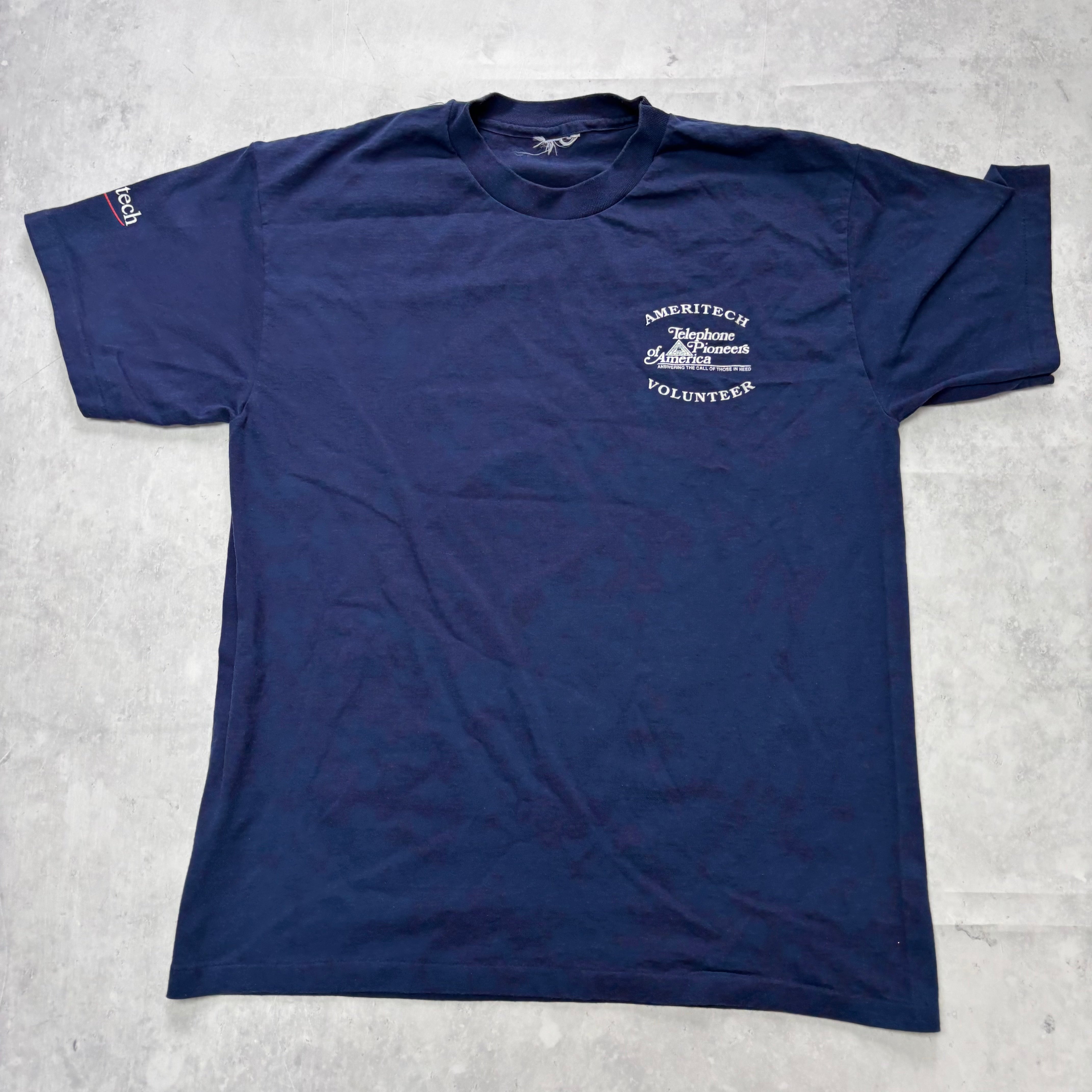 Vintage T Shirt Mens Large Navy Blue Single Stitch Graphic Print 90s USA (E)