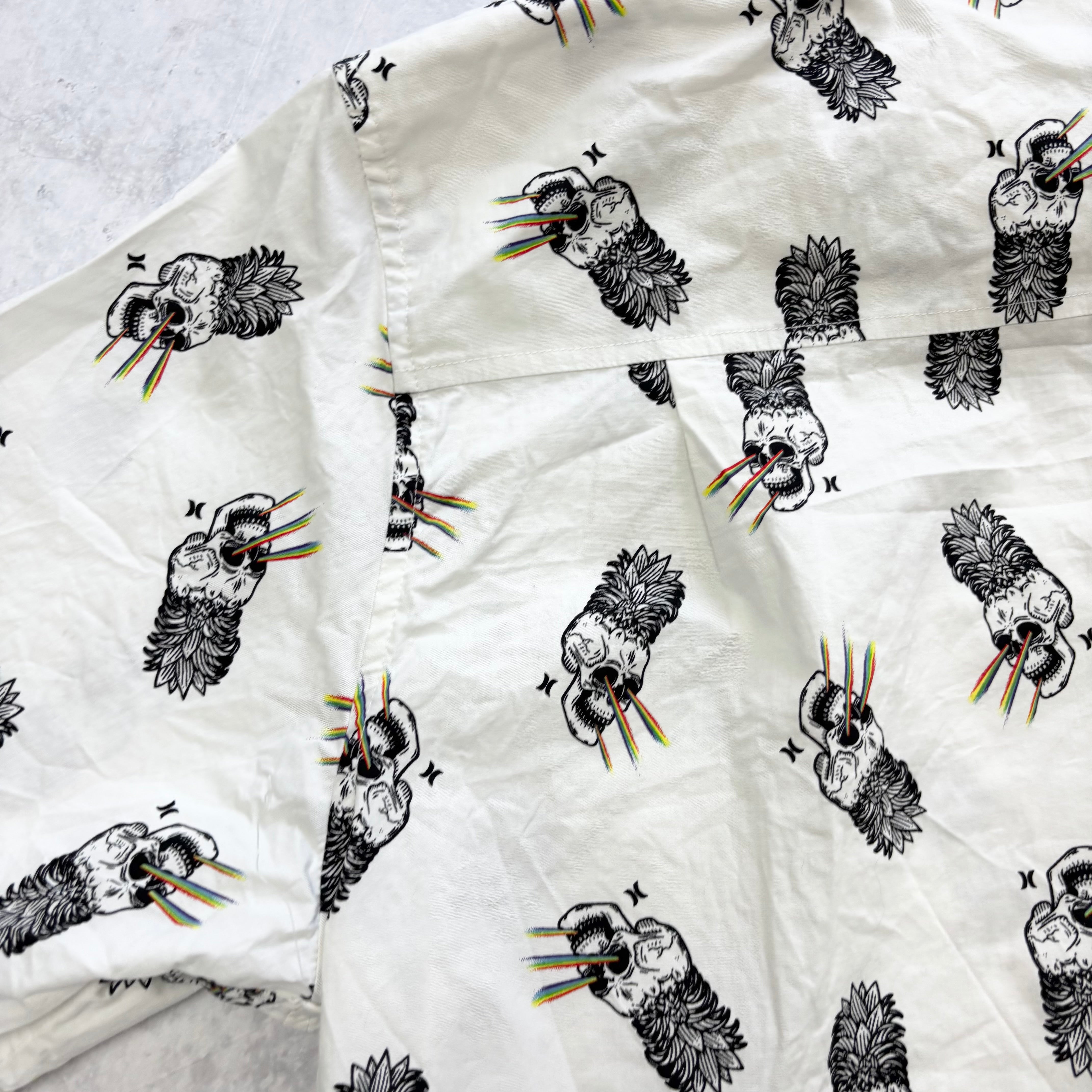 Hurley Shirt Mens XXL White Skulls Short Sleeve Cotton Stretch (E)