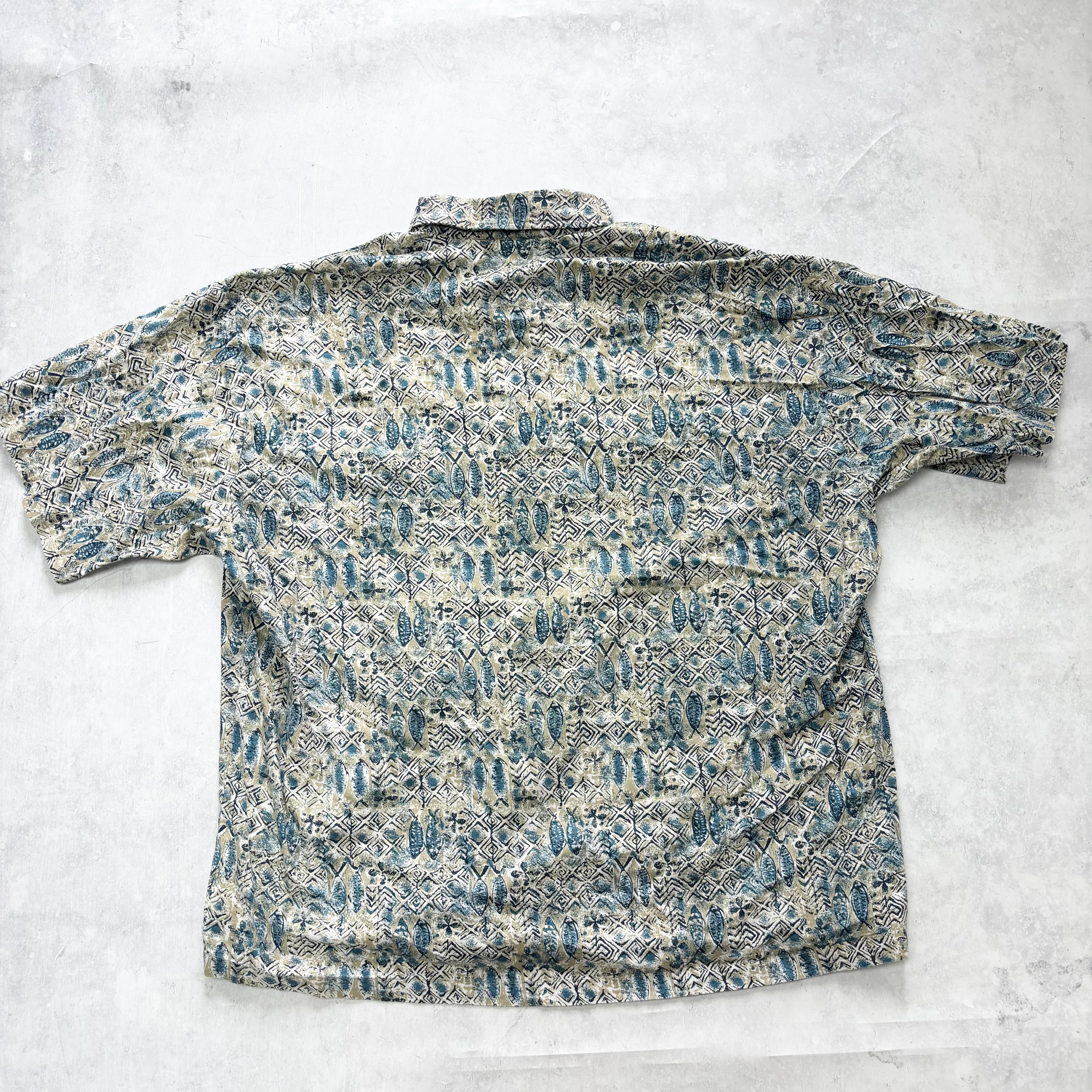 Vintage Hawaiian Shirt Mens Large Tan Floral Aloha Short Sleeve Cotton (E)