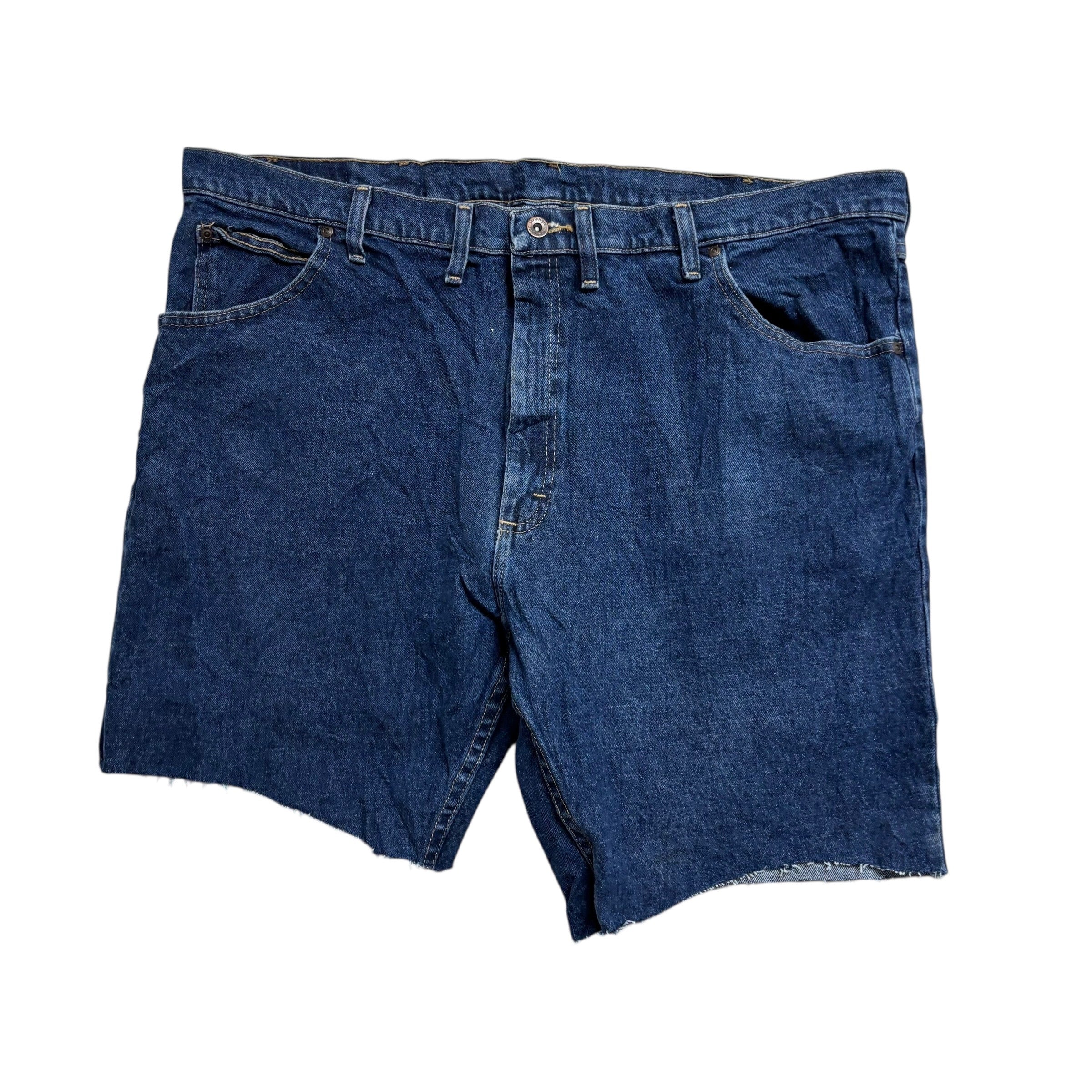 Wrangler Denim Shorts W44 Mens Dark Blue Cut Off 7in Regular Fit Stretch