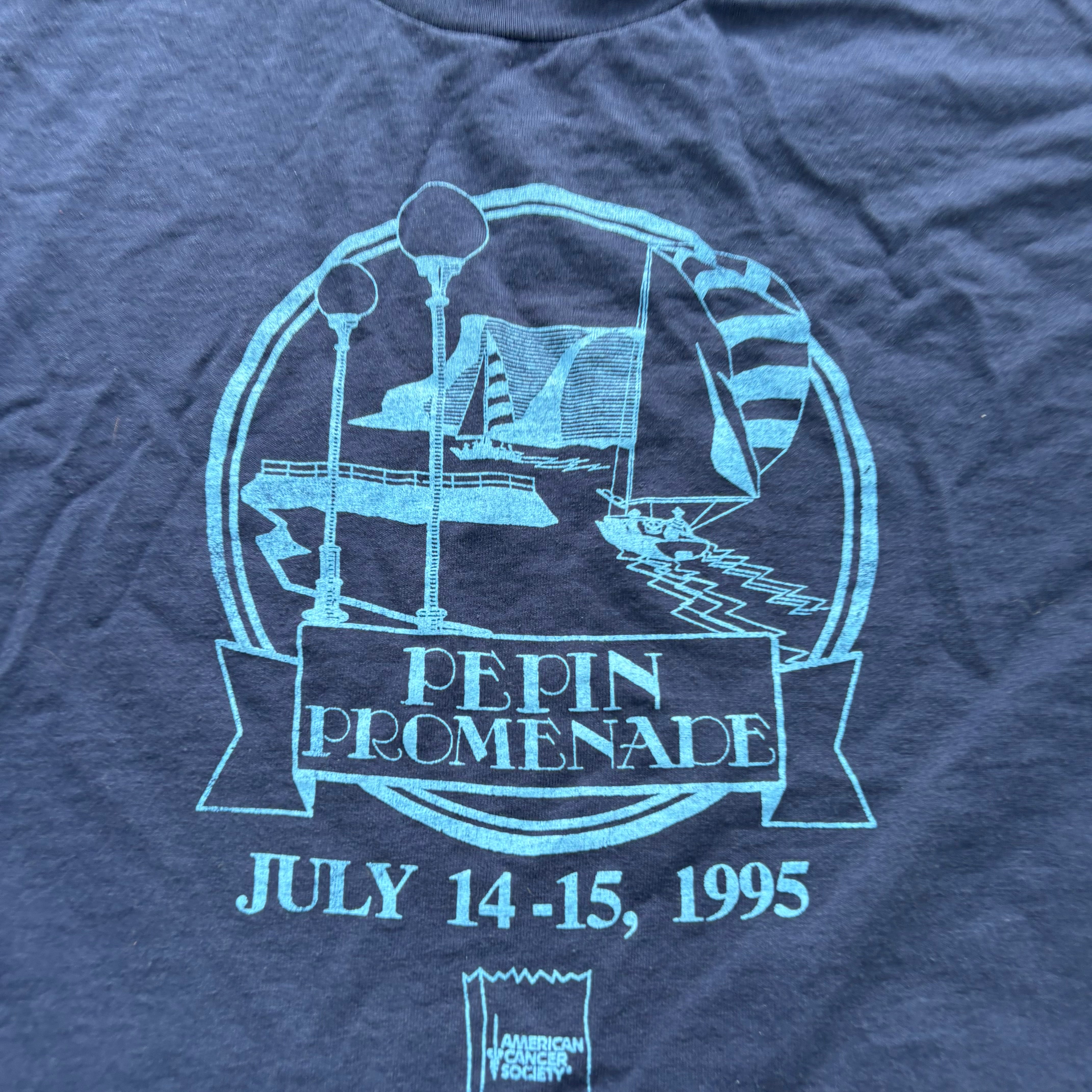 Vintage T Shirt Mens XL Navy Blue Single Stitch Graphic Print 90s USA Tourist (E)