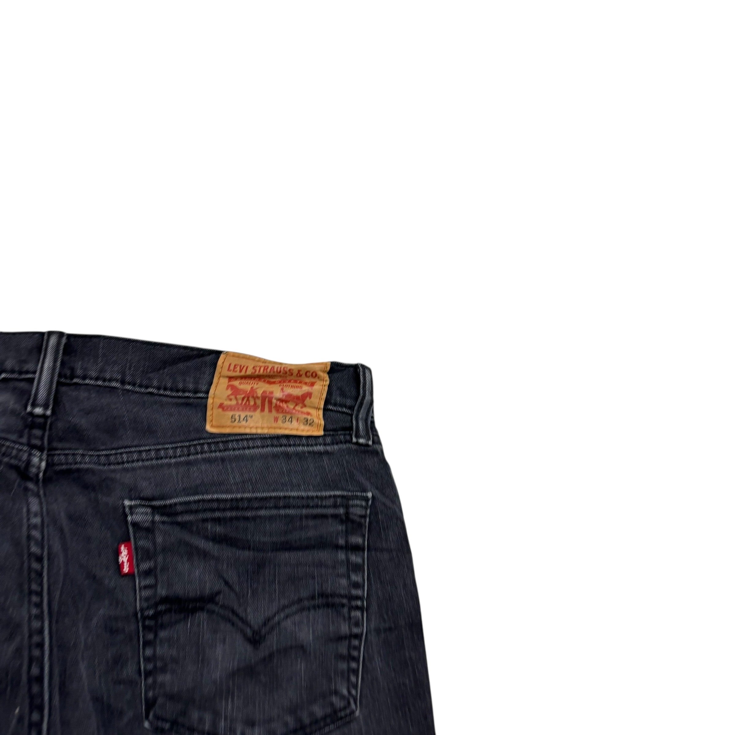 Levis 514 Jeans W34 L32 Mens Black Regular Straight Fit Stretch Denim