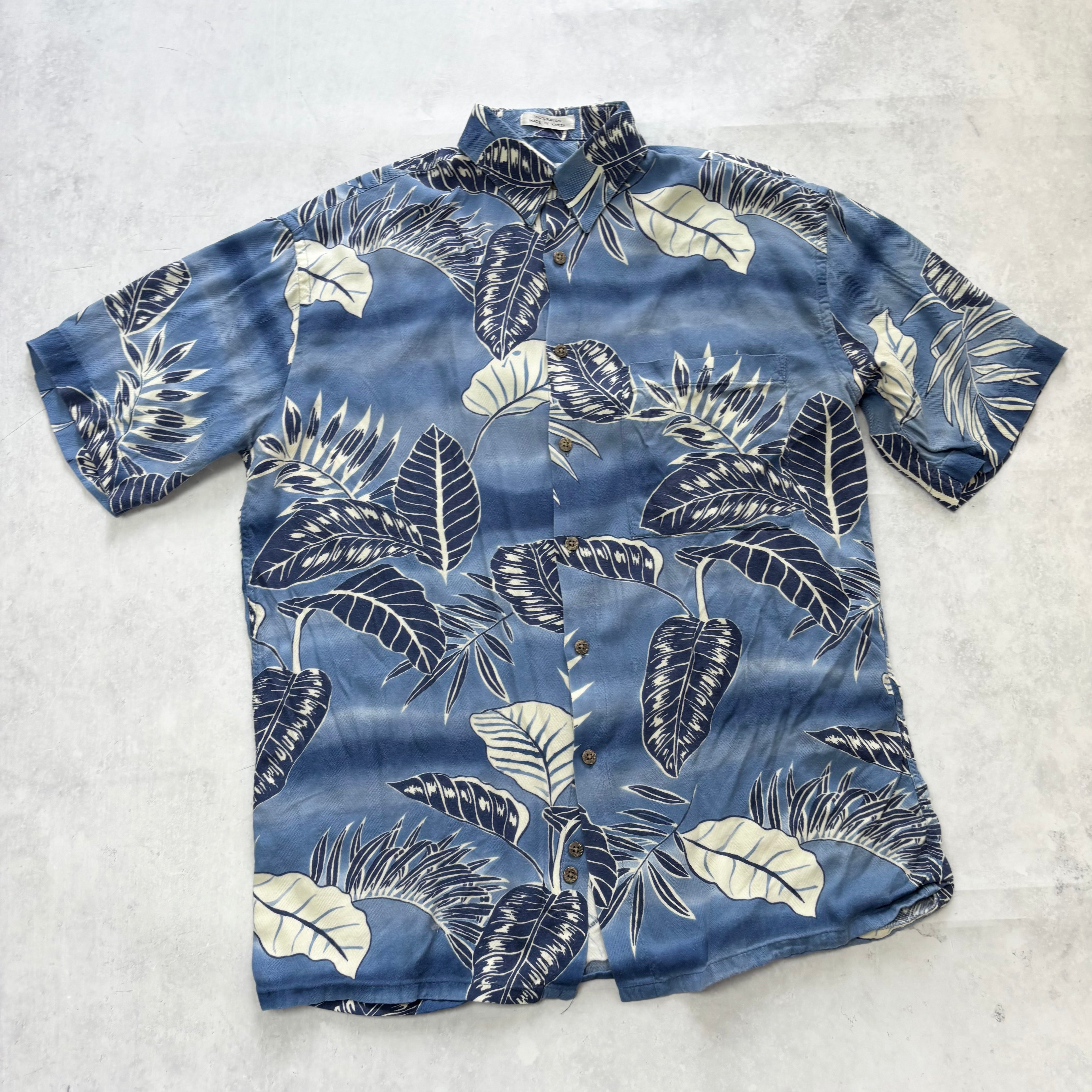 Vintage Hawaiian Shirt Mens Small Blue Floral Aloha Short Sleeve Rayon (E)
