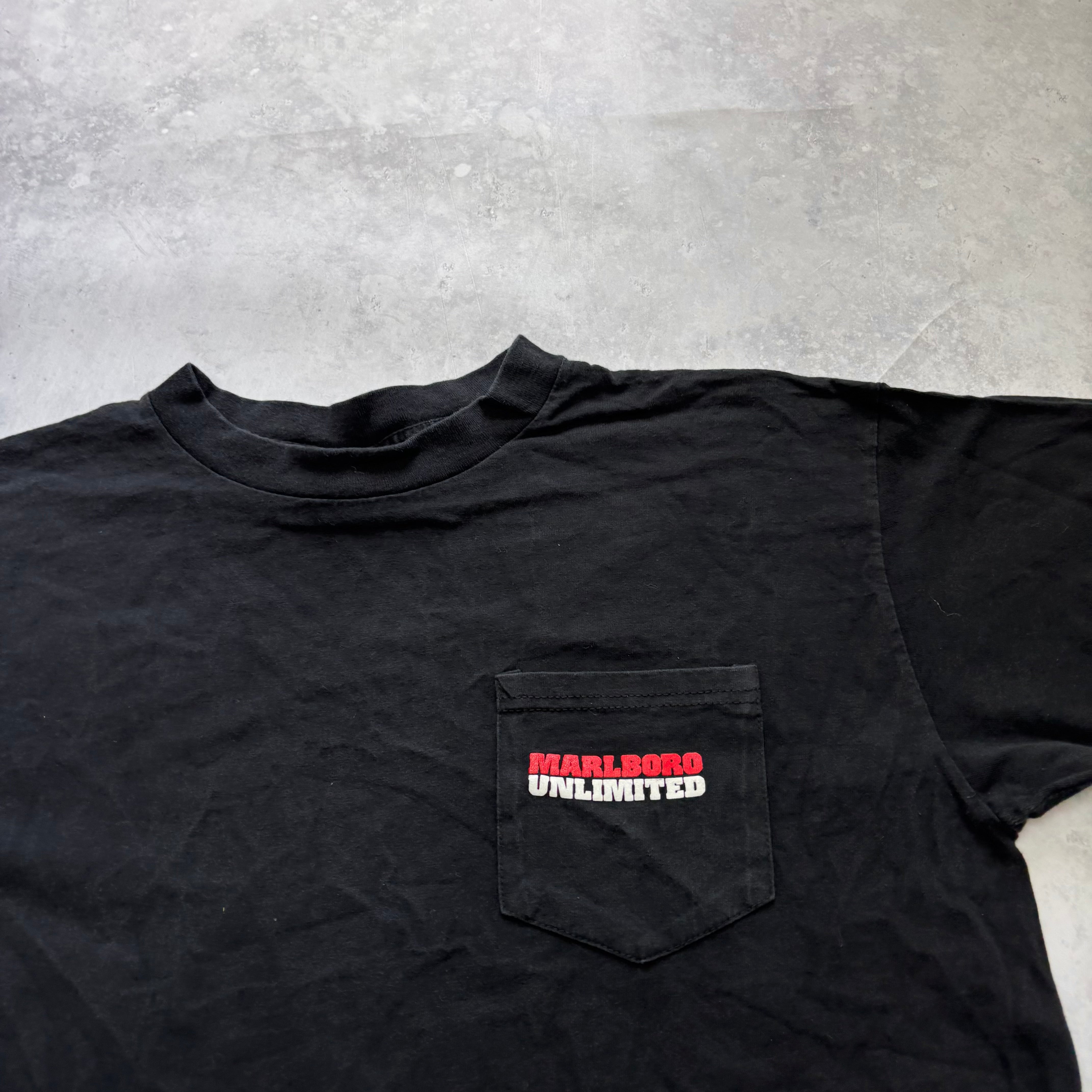 Vintage Marlboro T Shirt Mens XL Black Gecko Lizard Unlimited 90s (E)